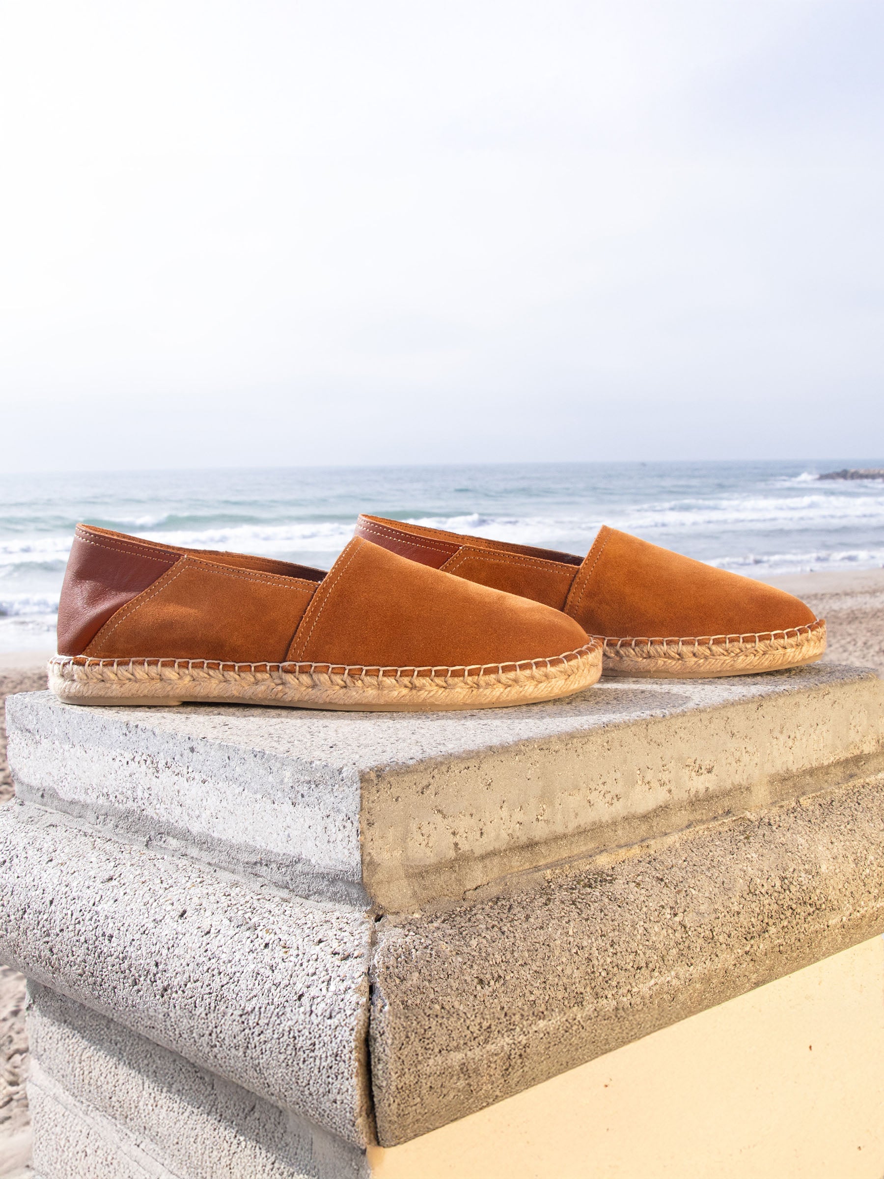 Espadrilles cuir daim cognac
