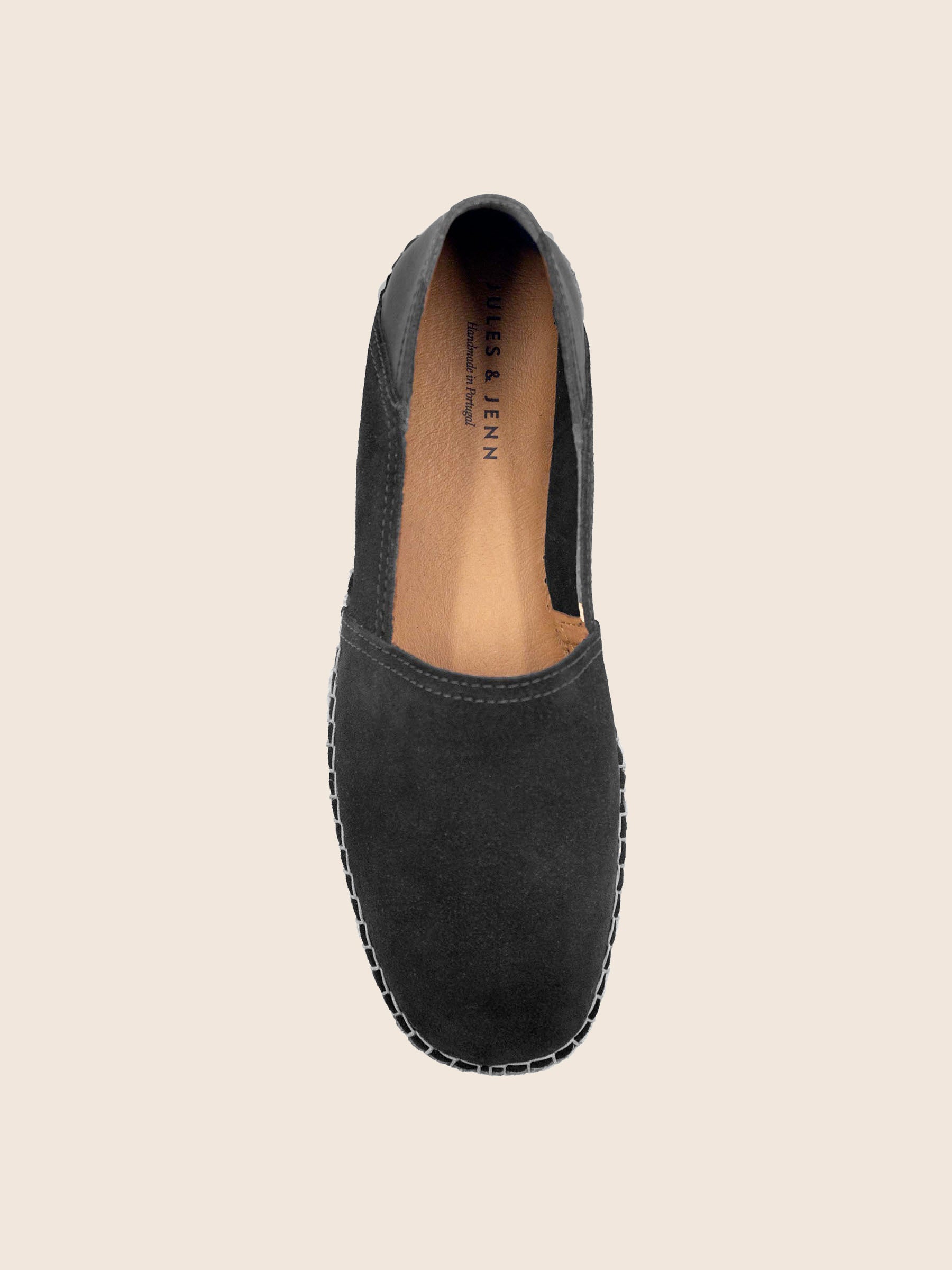 vue dessus espadrilles homme cuir daim noir jules jenn