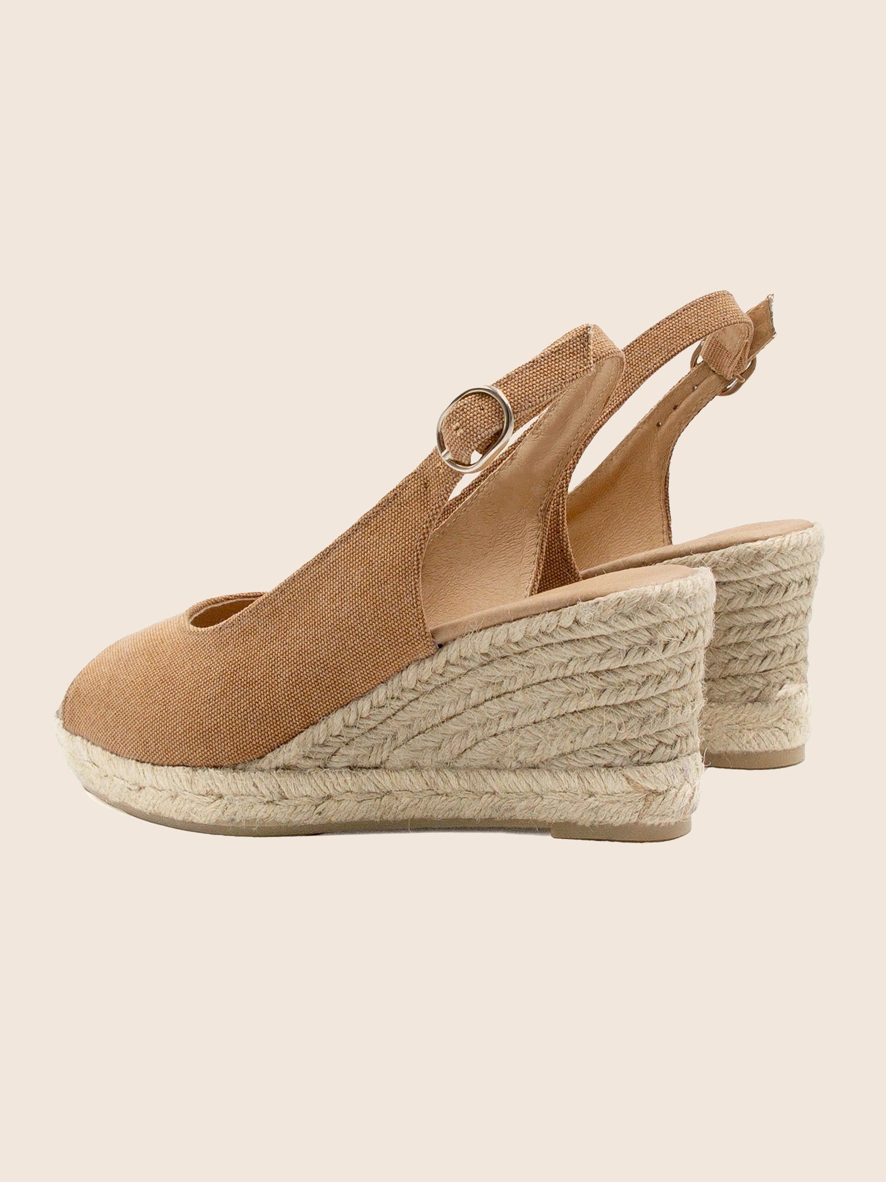 vue arriere espadrilles slingback toile recyclee camel jules jenn