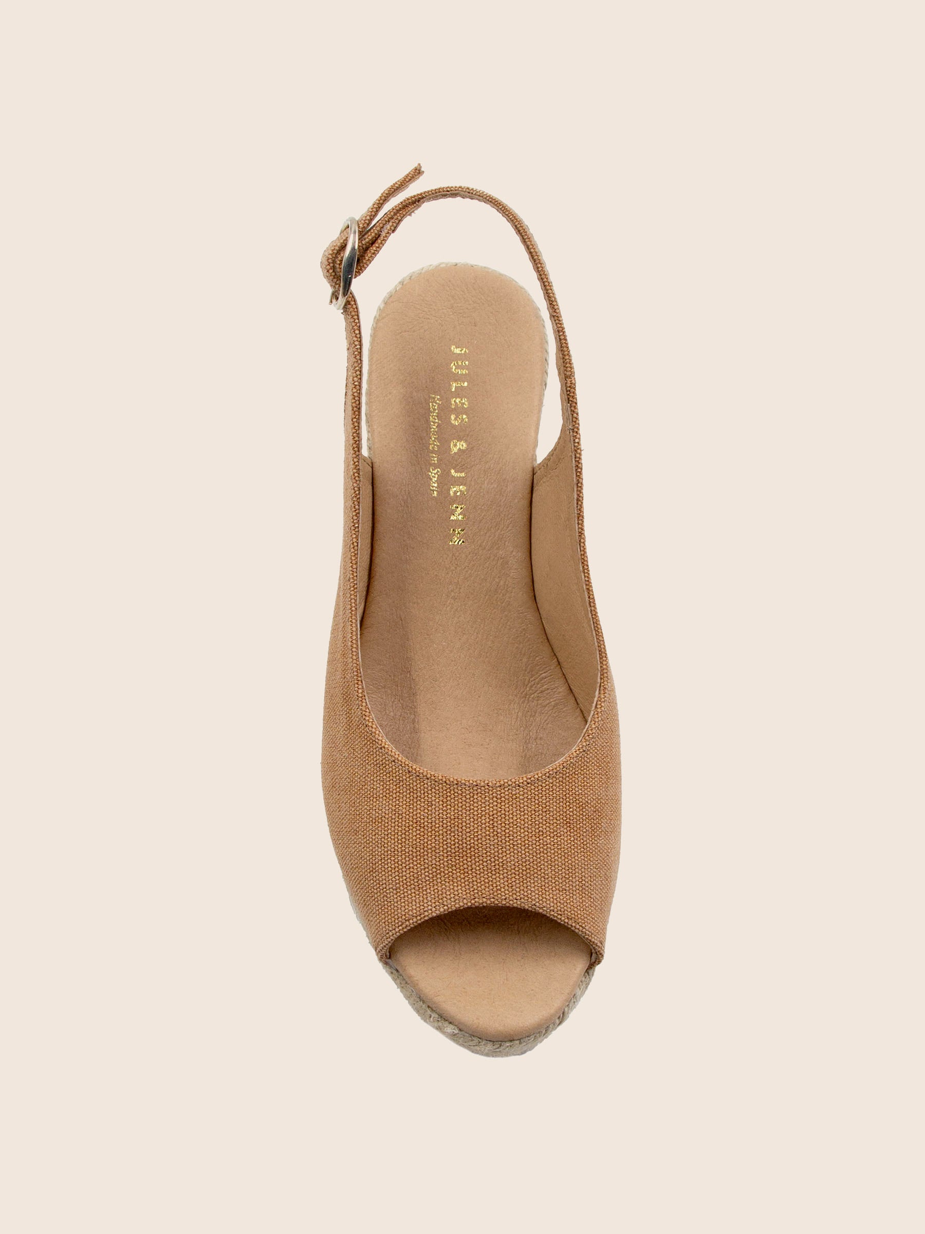 vue dessus espadrilles slingback toile recyclee camel jules jenn