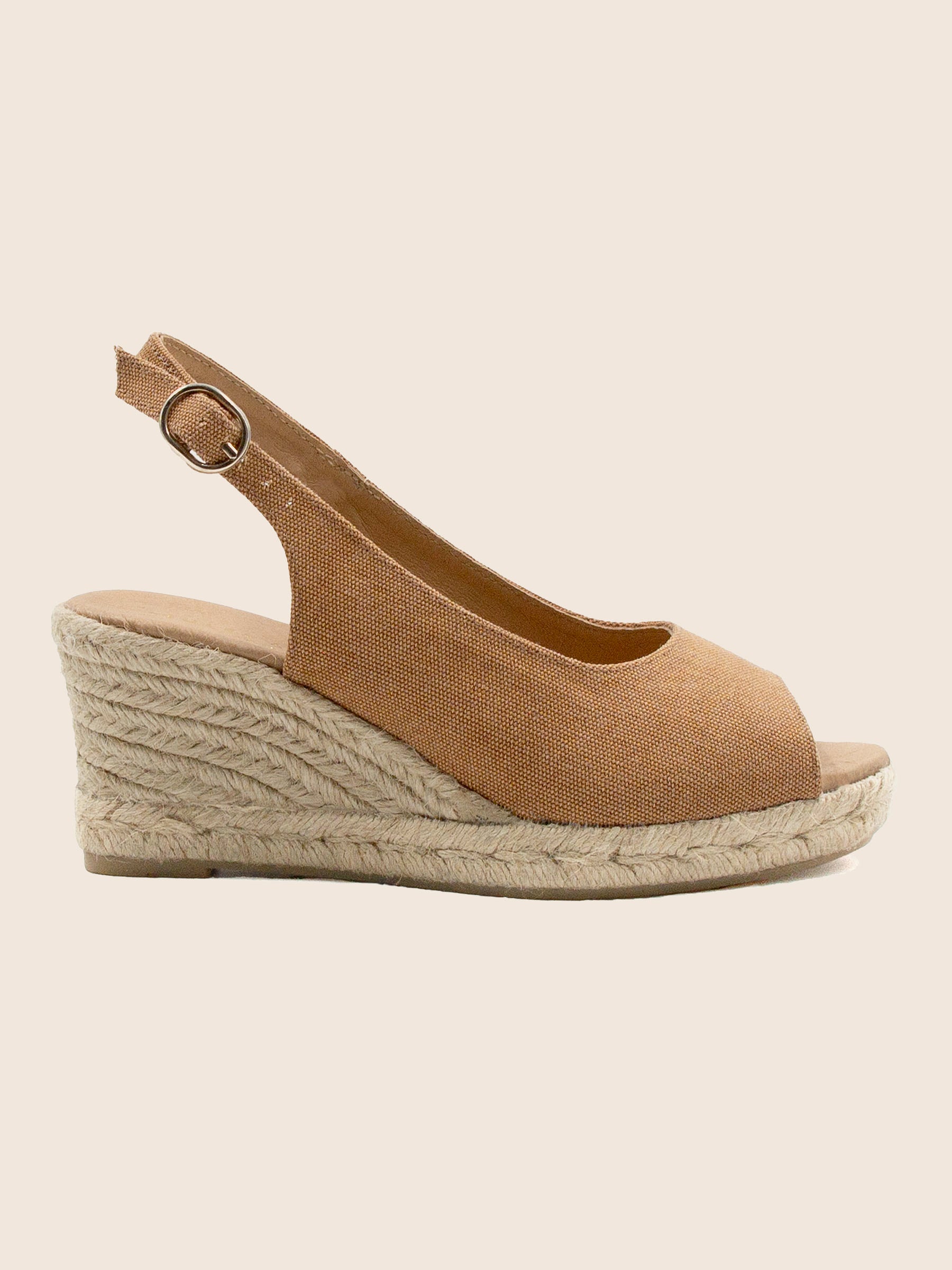vue profil espadrilles slingback toile recyclee camel jules jenn