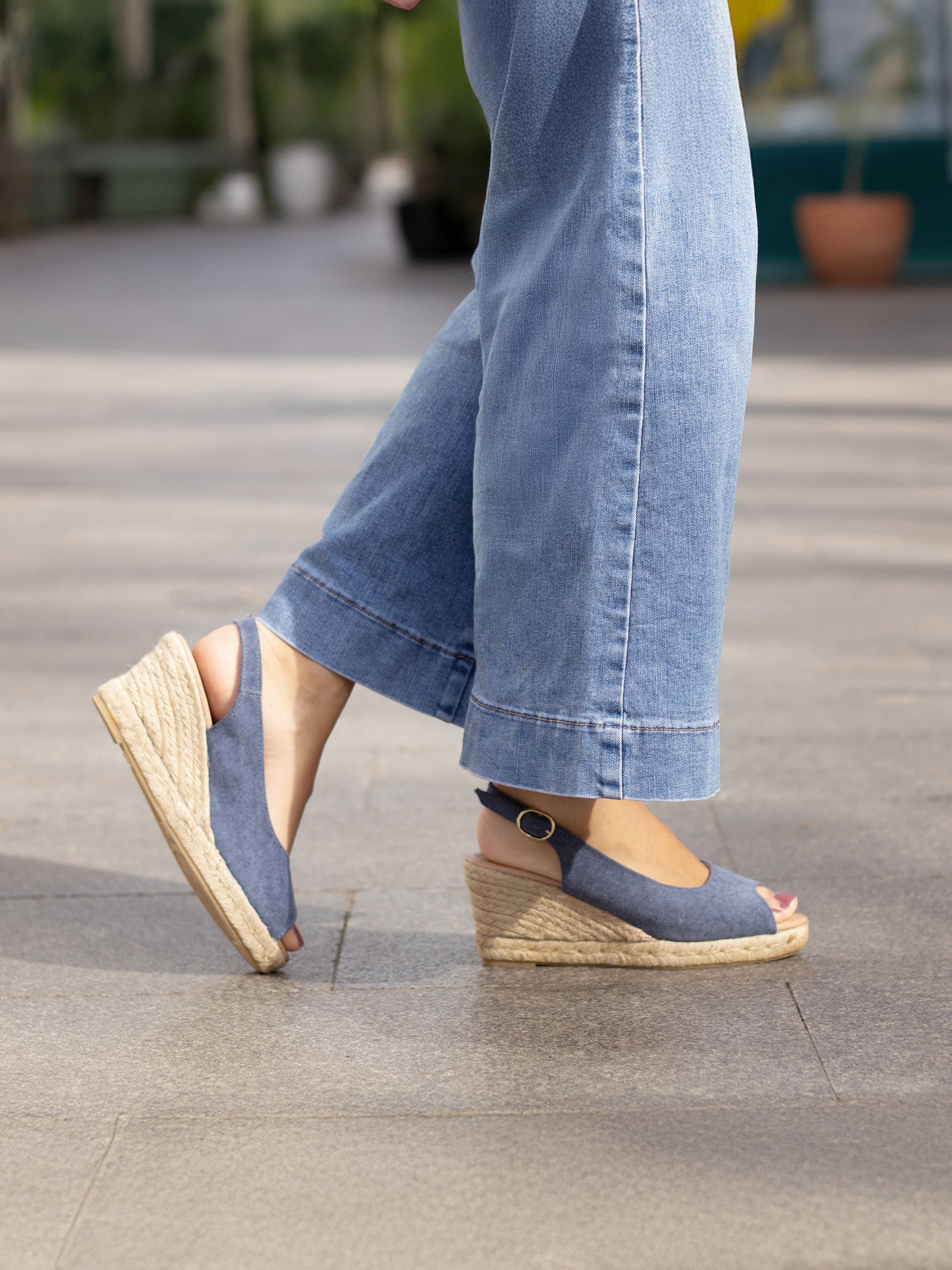 vue portée espadrilles slingback toile recyclee denim jules jenn