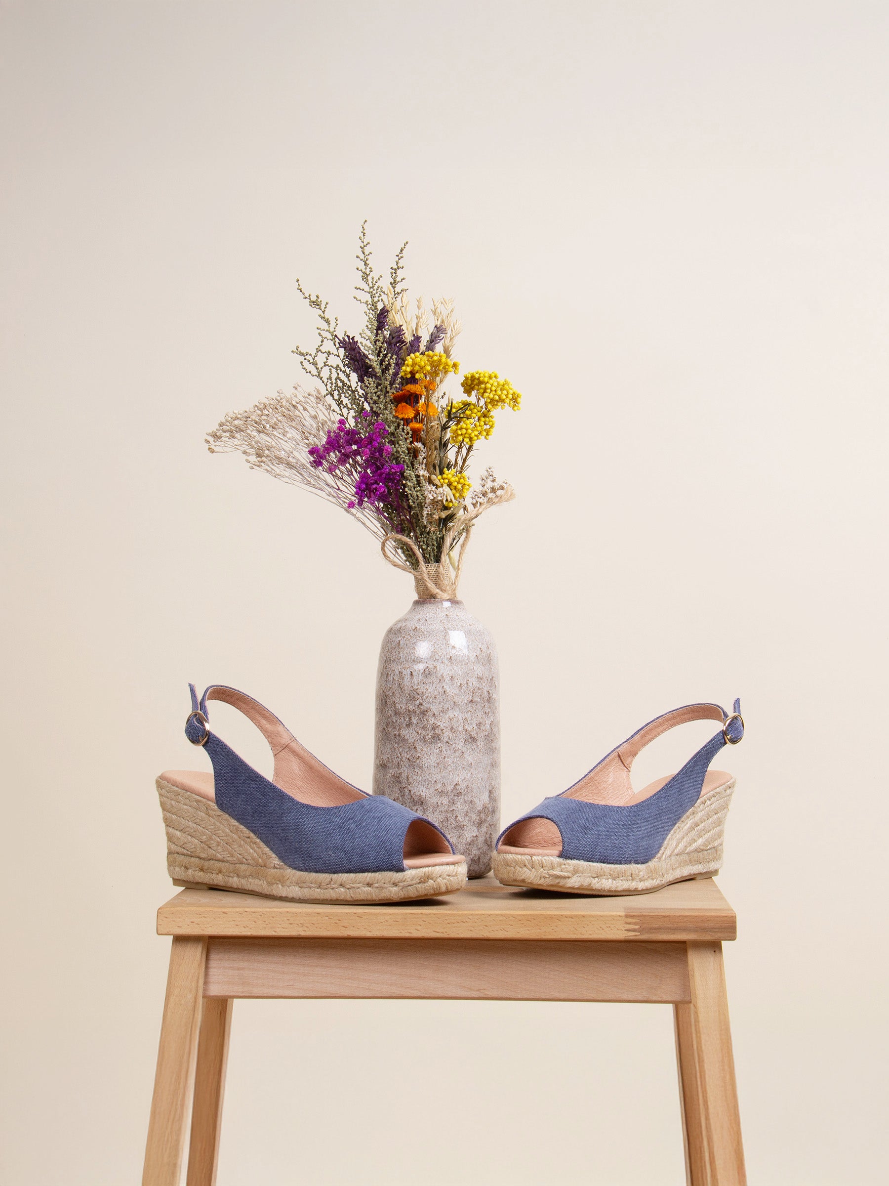 vue posée espadrilles slingback toile recyclee denim jules jenn