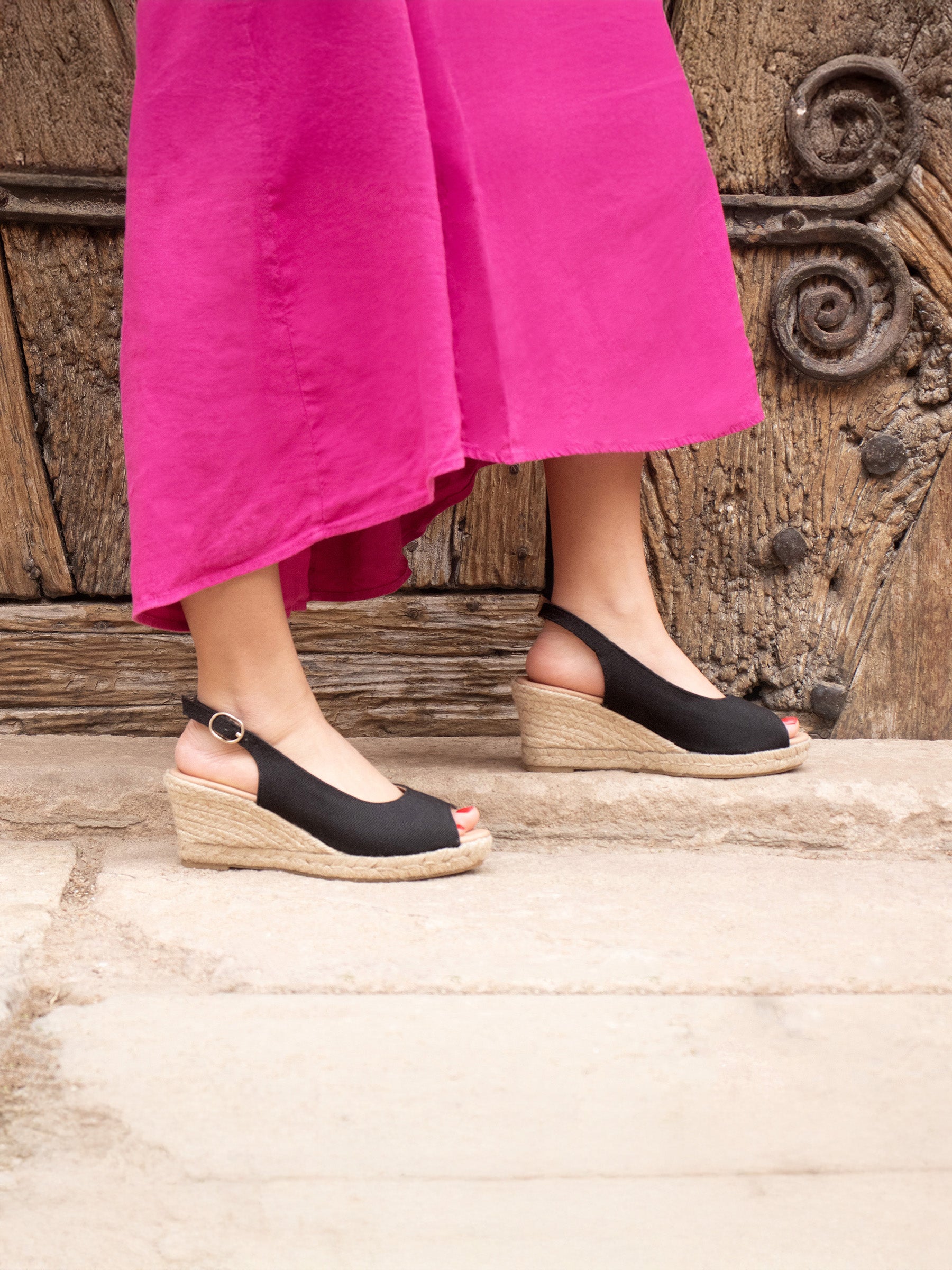 vue portée espadrilles slingback toile recyclee noir jules jenn