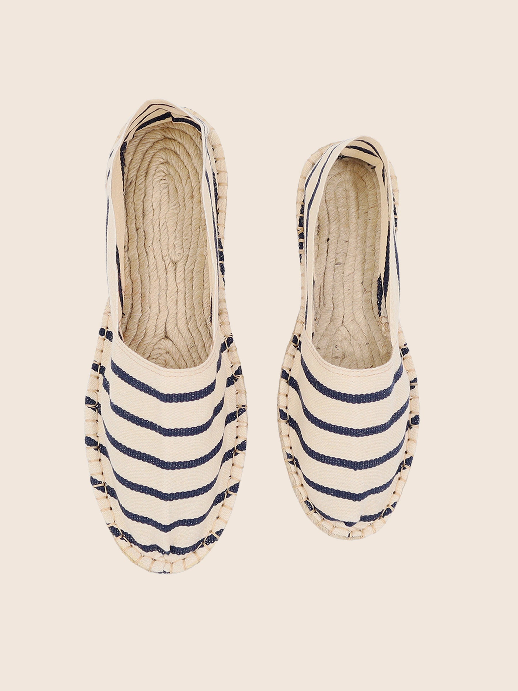 vue dessus espadrilles toile coton rayee blanc bleu jules jenn