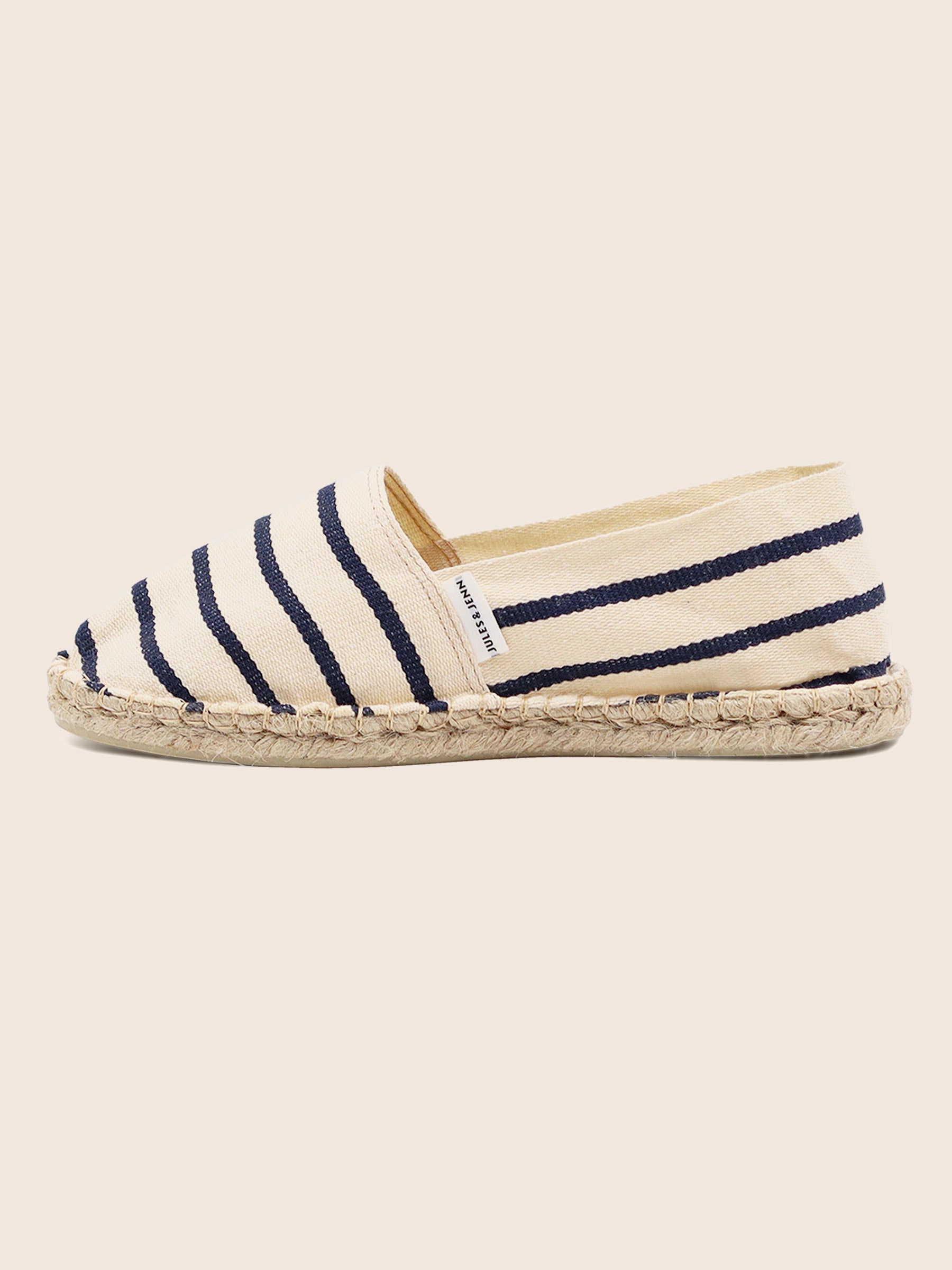 vue interieure espadrilles toile coton rayee blanc bleu jules jenn