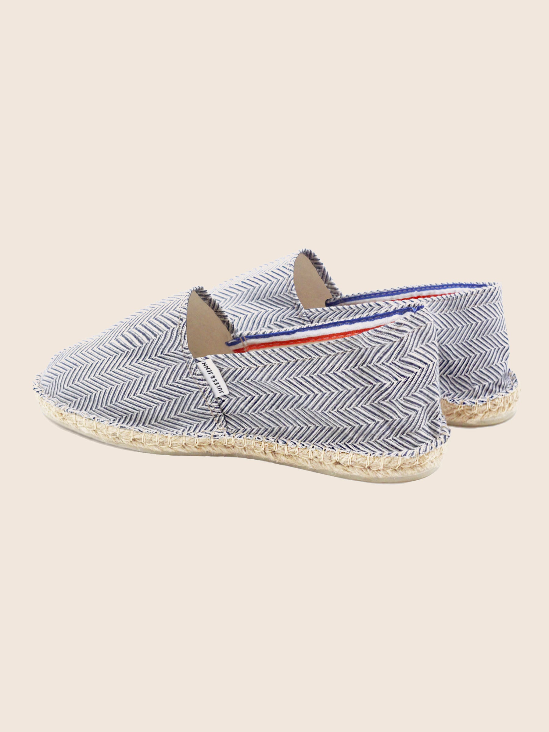 vue arriere espadrilles toile coton recycle blanc bleu jules & jenn