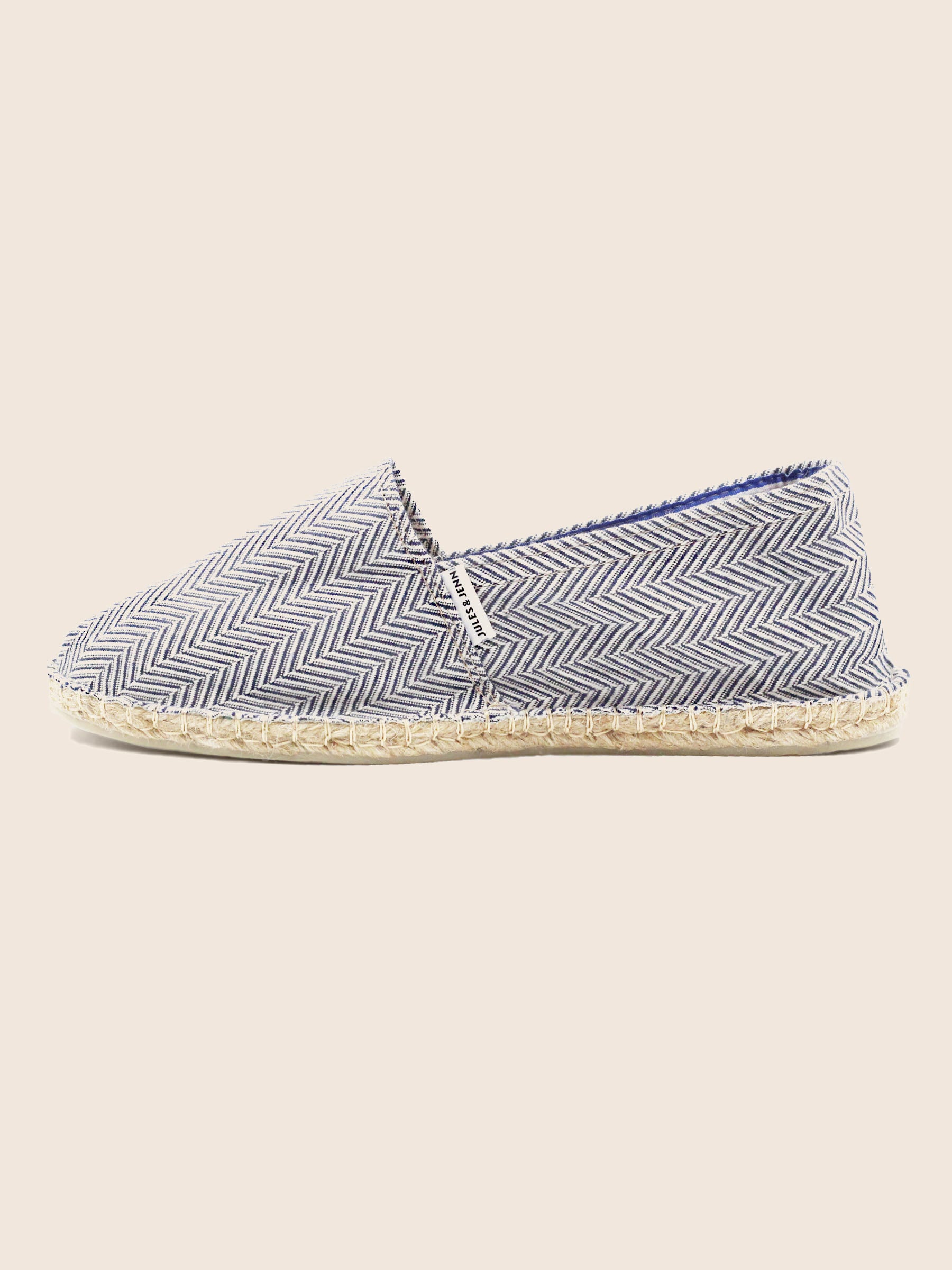 vue posée espadrilles toile coton recycle blanc bleu jules & jenn