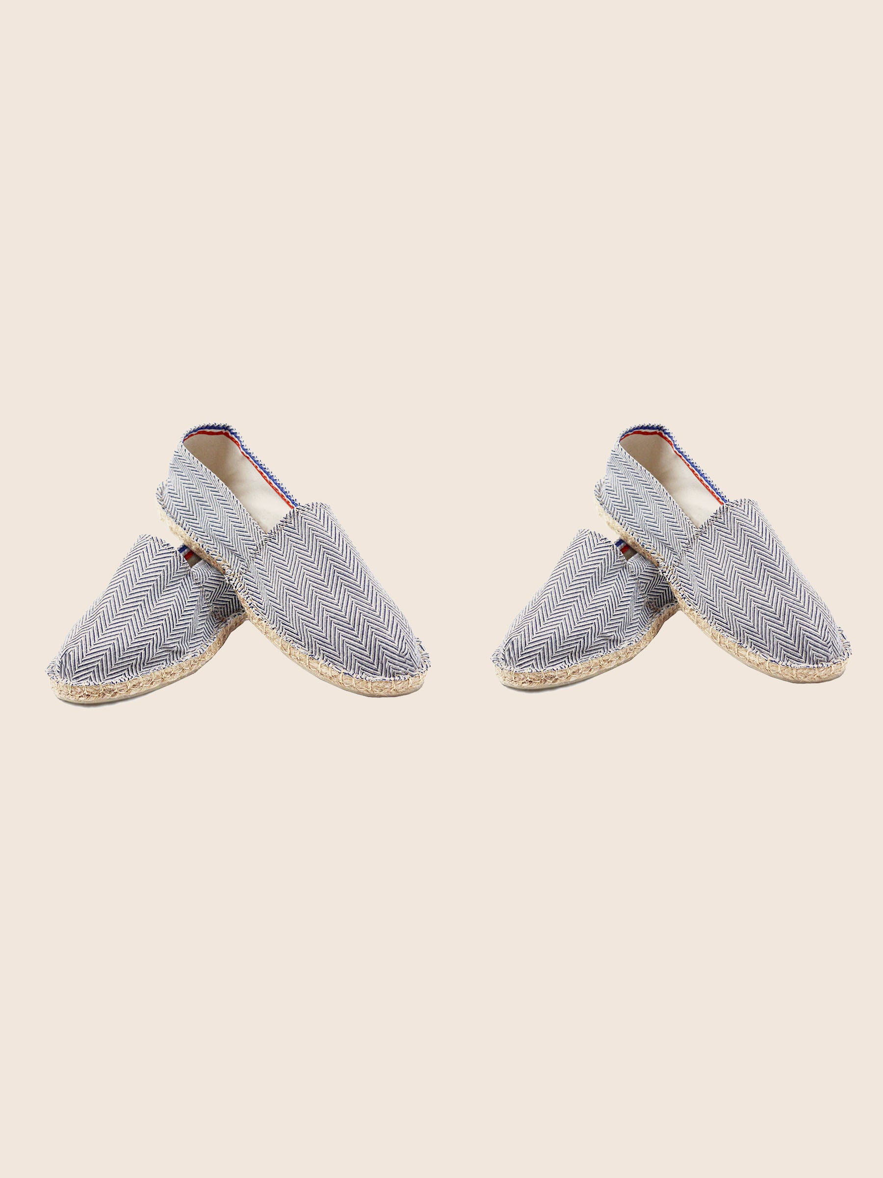 vue croisee espadrilles toile coton recycle blanc bleu jules & jenn