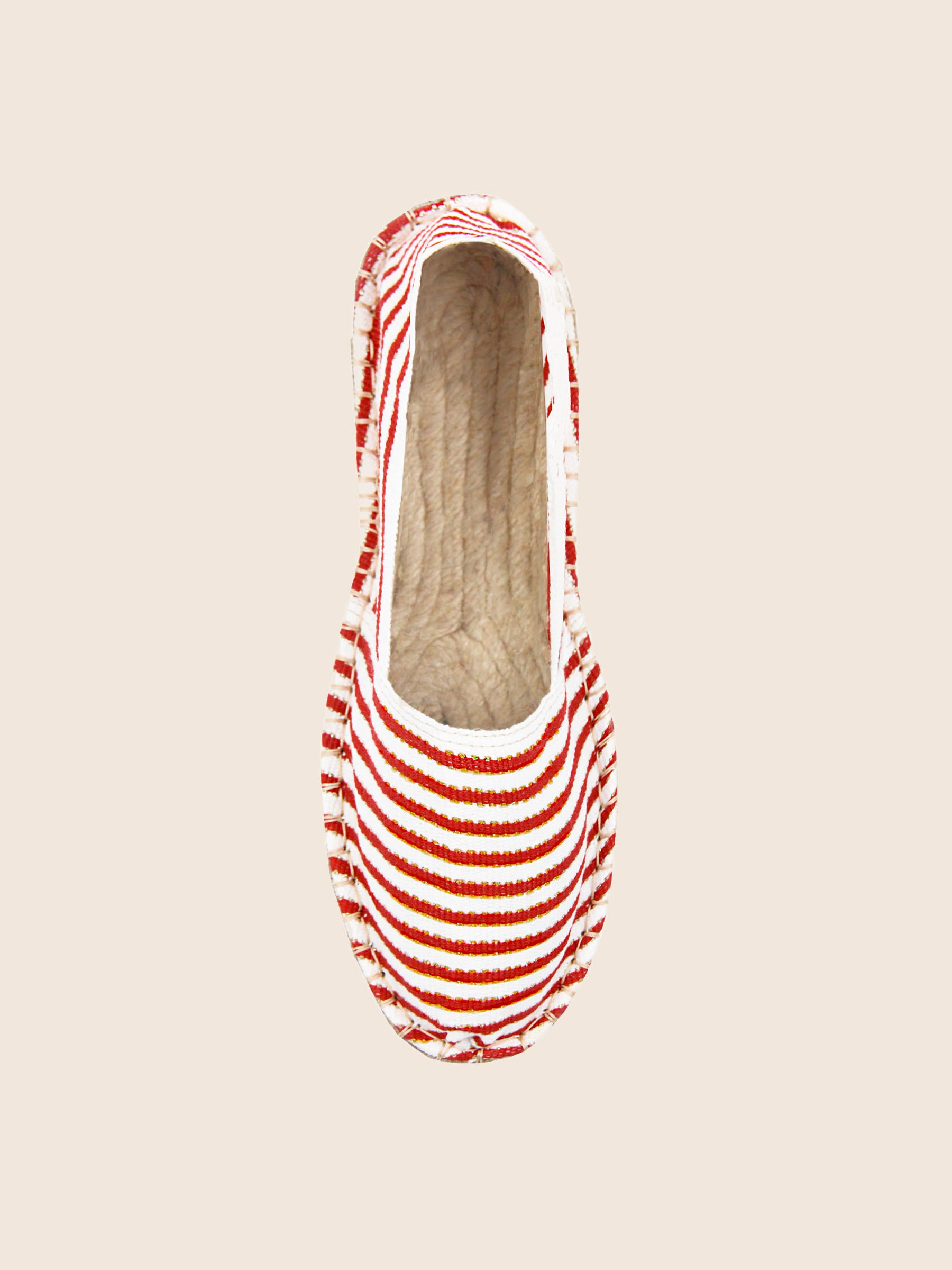vue dessus espadrilles toile coton rouge dore jules jenn