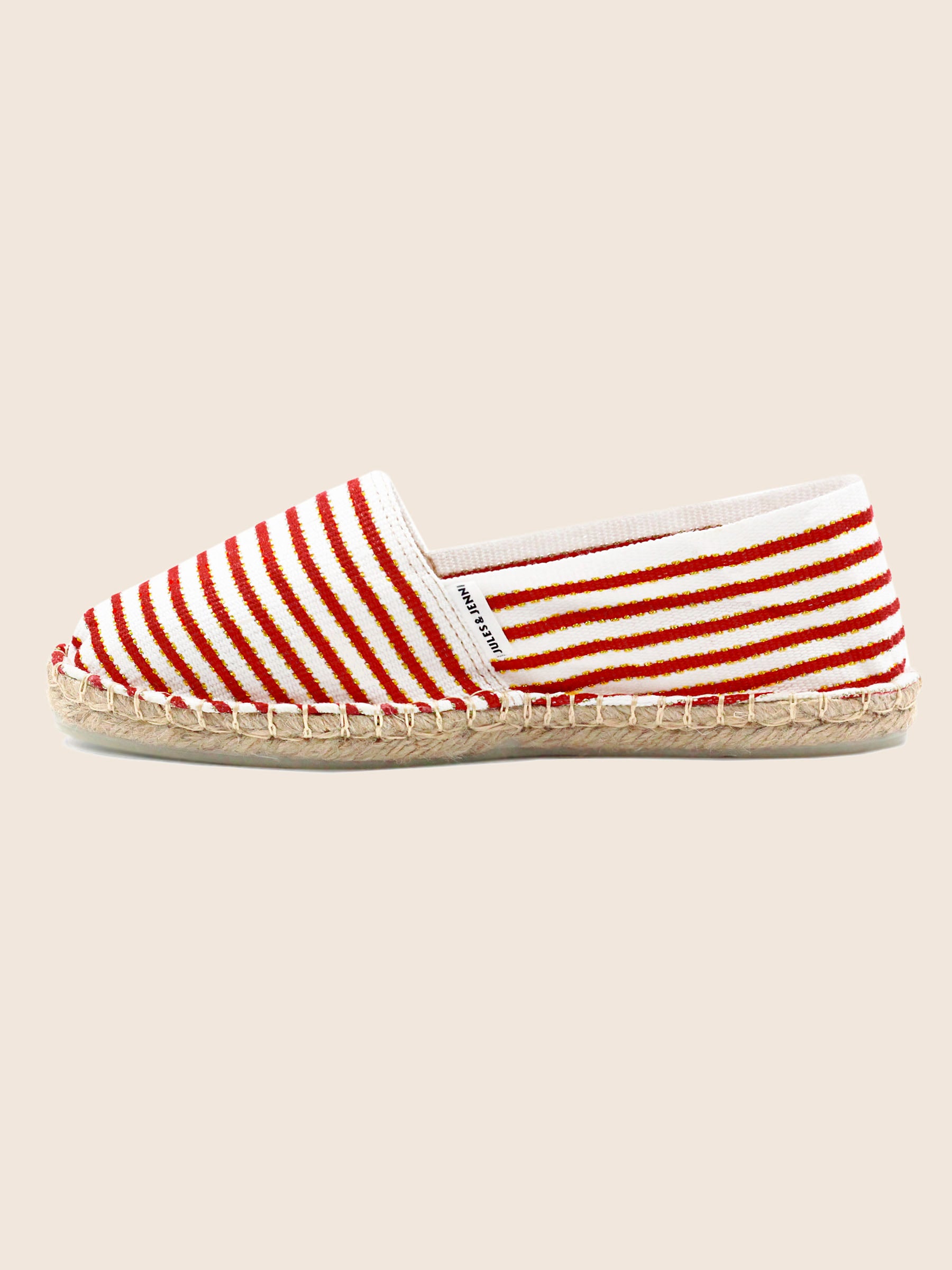 vue posée espadrilles toile coton rouge dore jules jenn