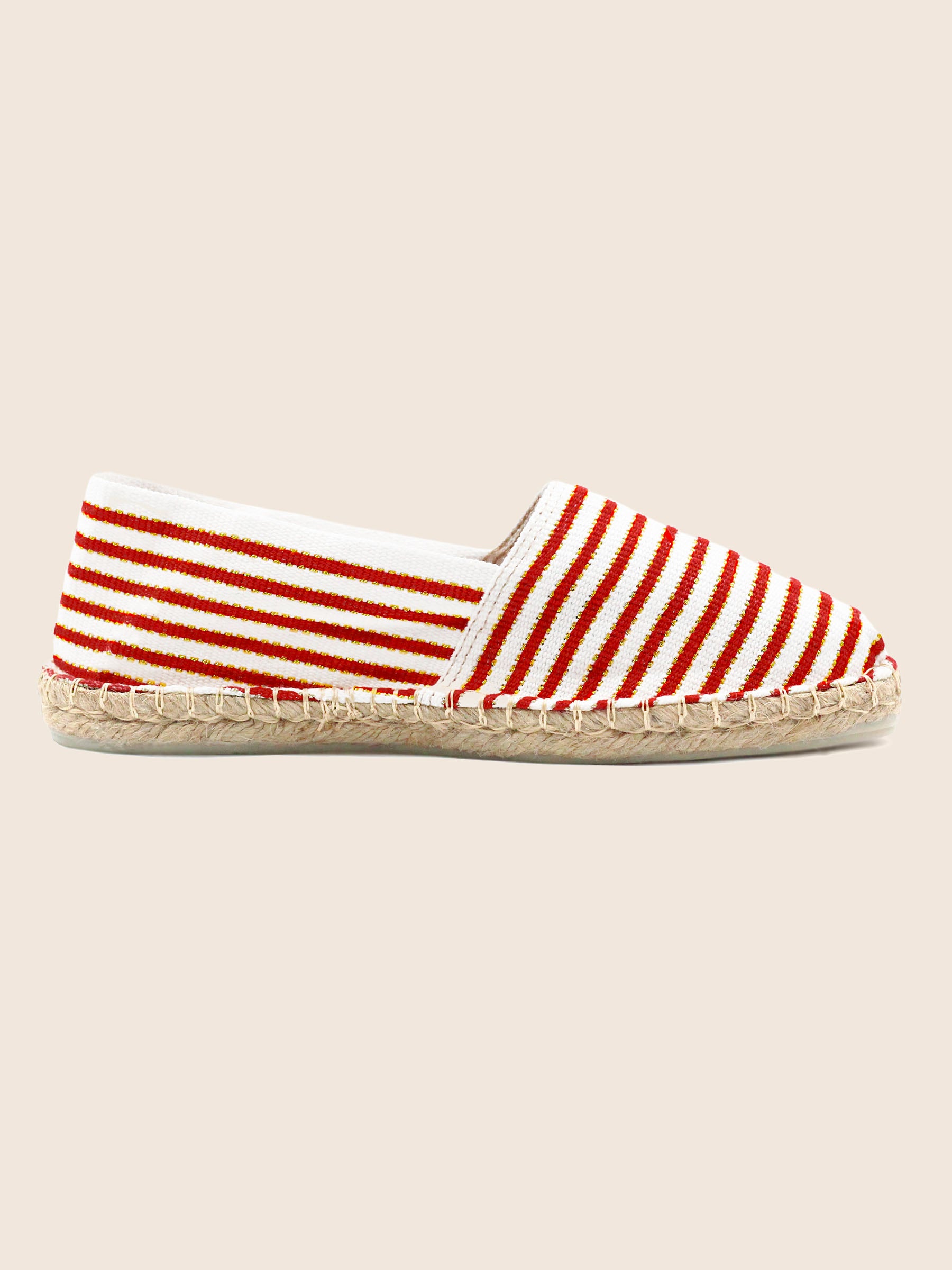 vue interieur espadrilles toile coton rouge dore jules jenn