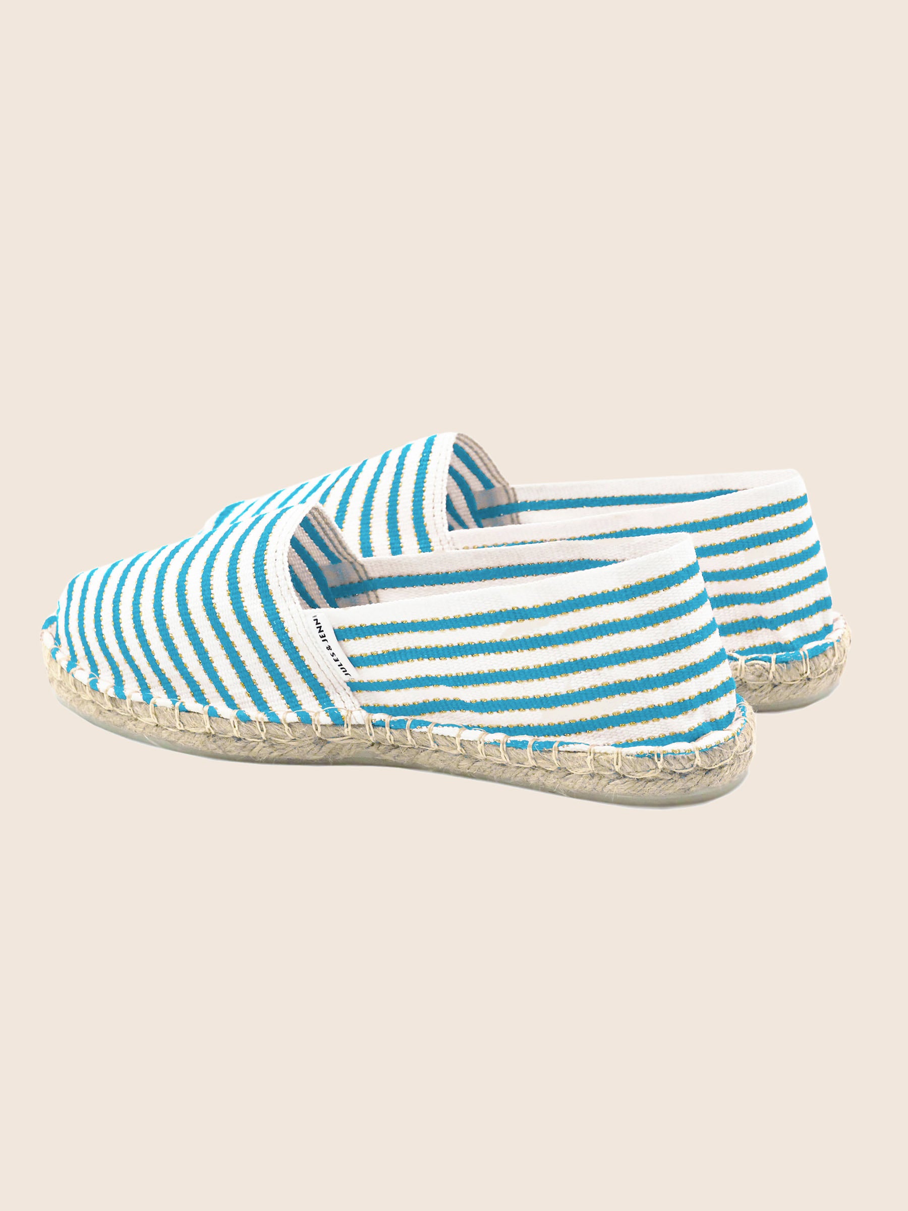 vue arriere espadrilles toile coton turquoise dore jules & jenn