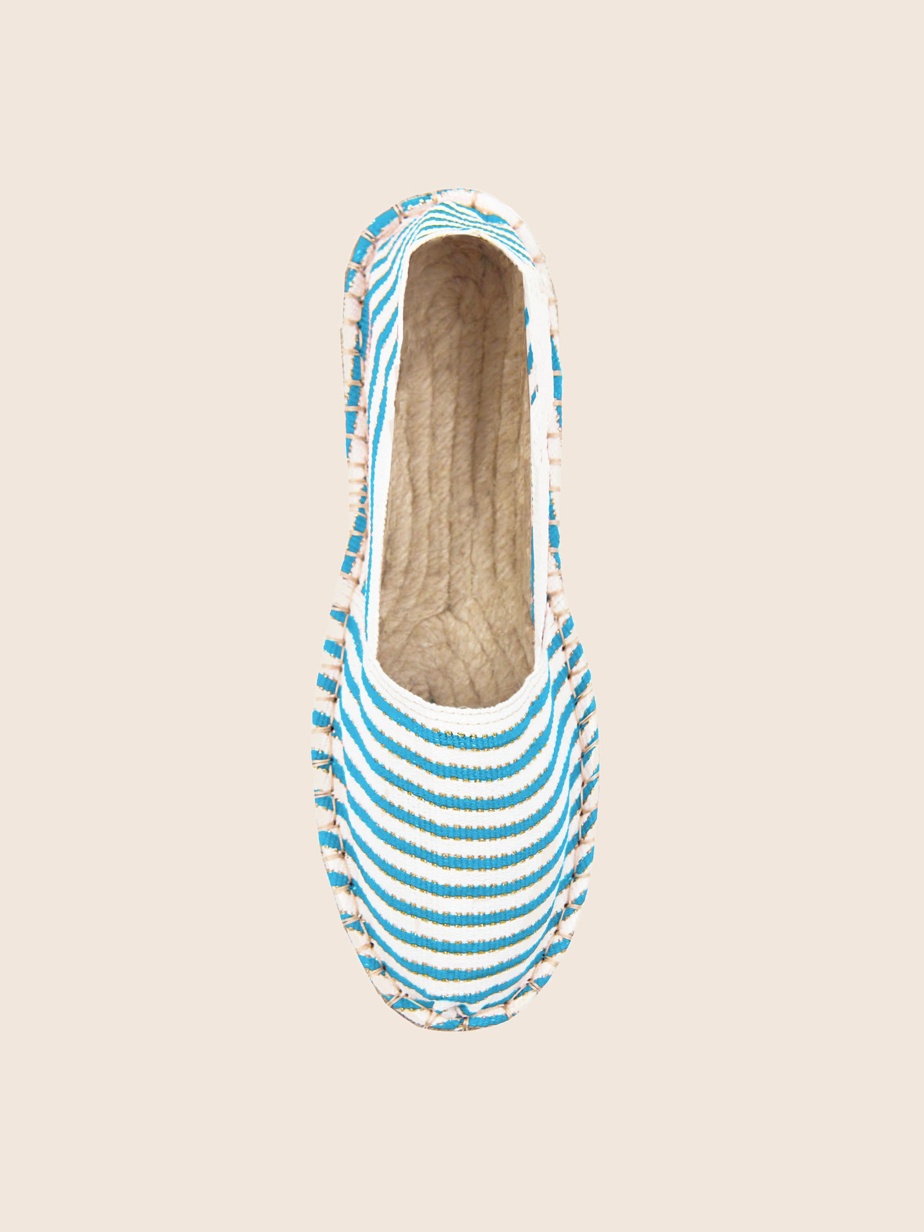 vue dessus espadrilles toile coton turquoise dore jules & jenn
