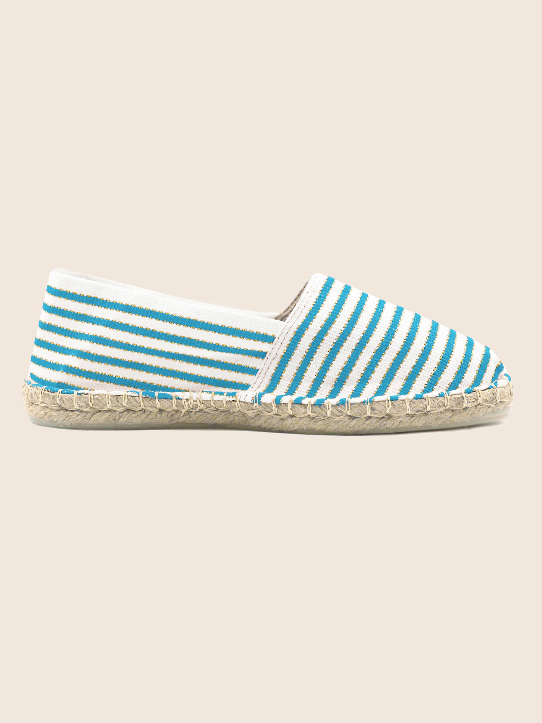 vue interieur espadrilles toile coton turquoise dore jules & jenn