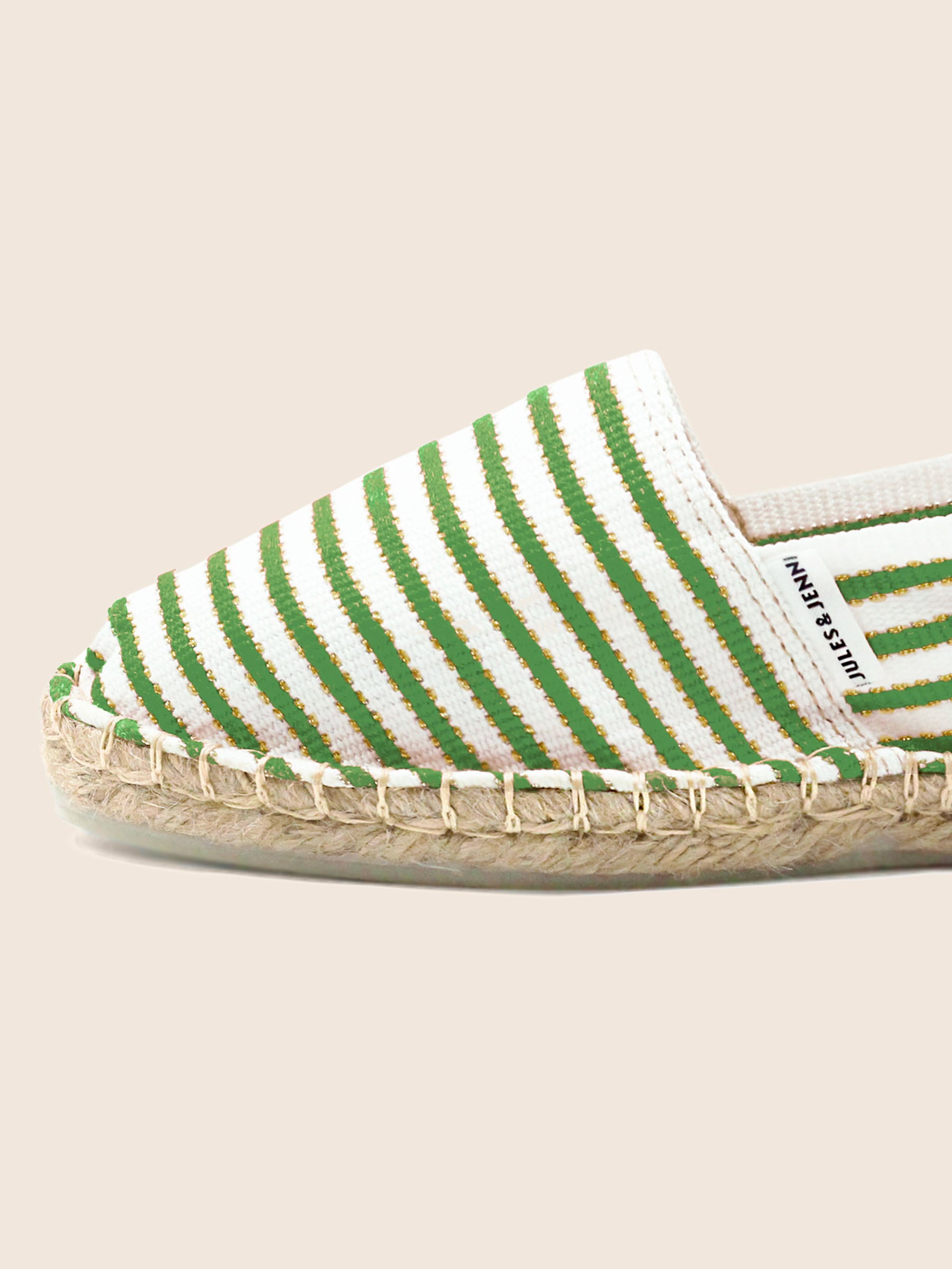 vue zoomee espadrilles toile coton vert dore jules jenn