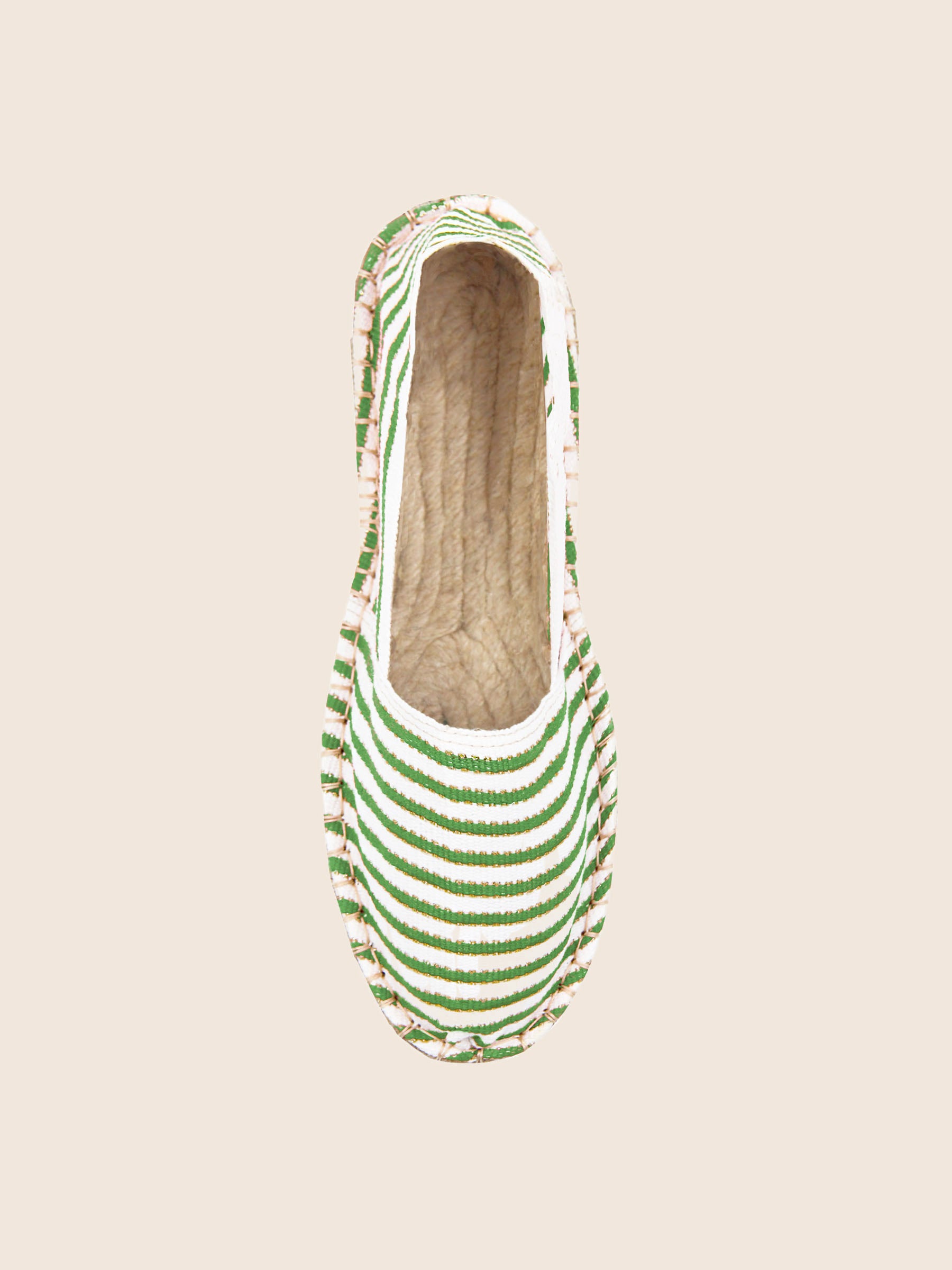 vue dessus espadrilles toile coton vert dore jules jenn