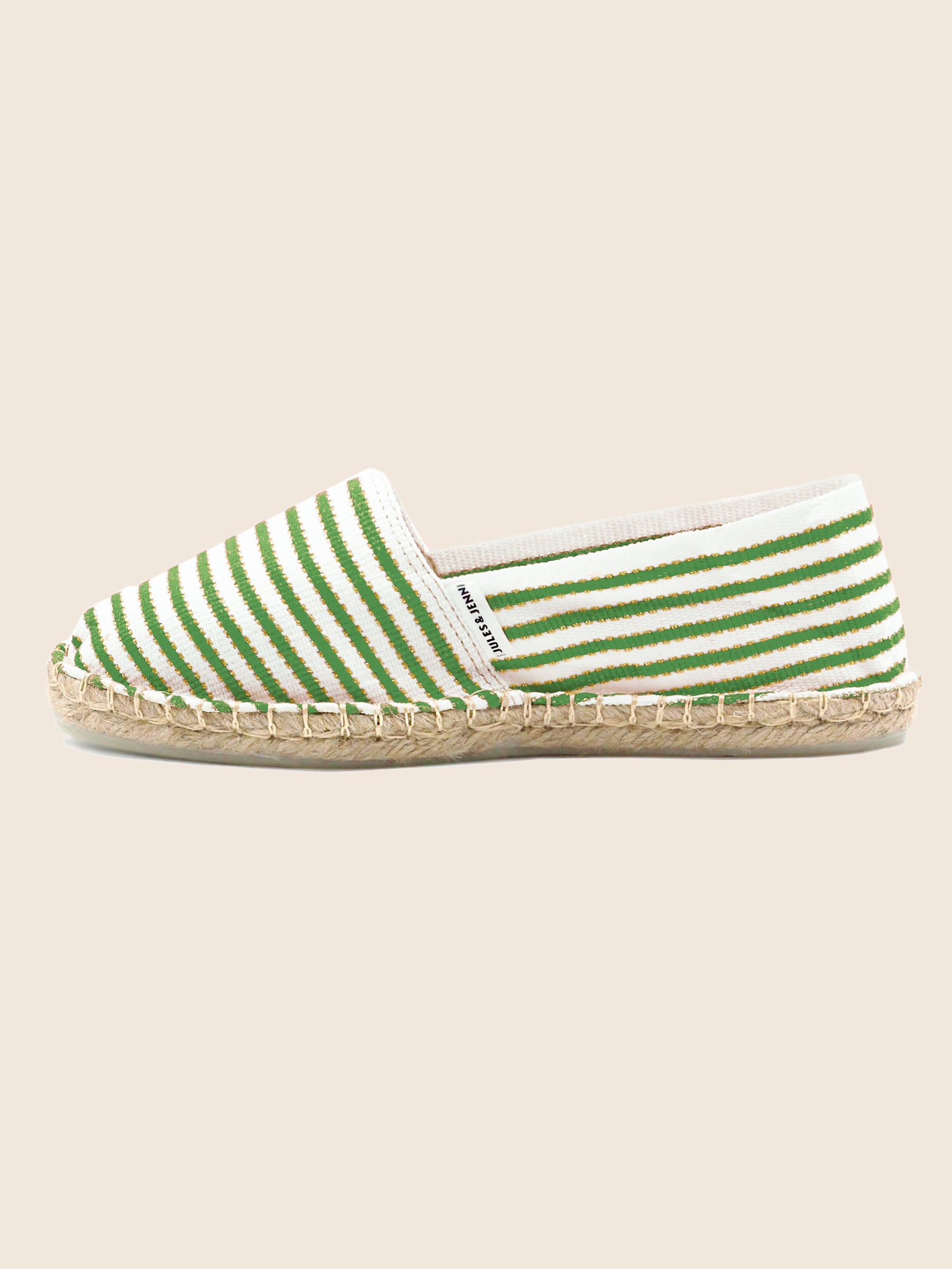 vue posée espadrilles toile coton vert dore jules jenn