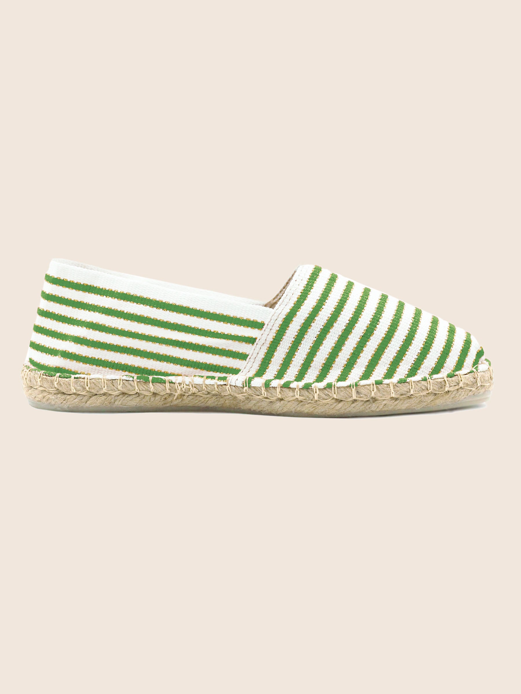 vue interieur espadrilles toile coton vert dore jules jenn