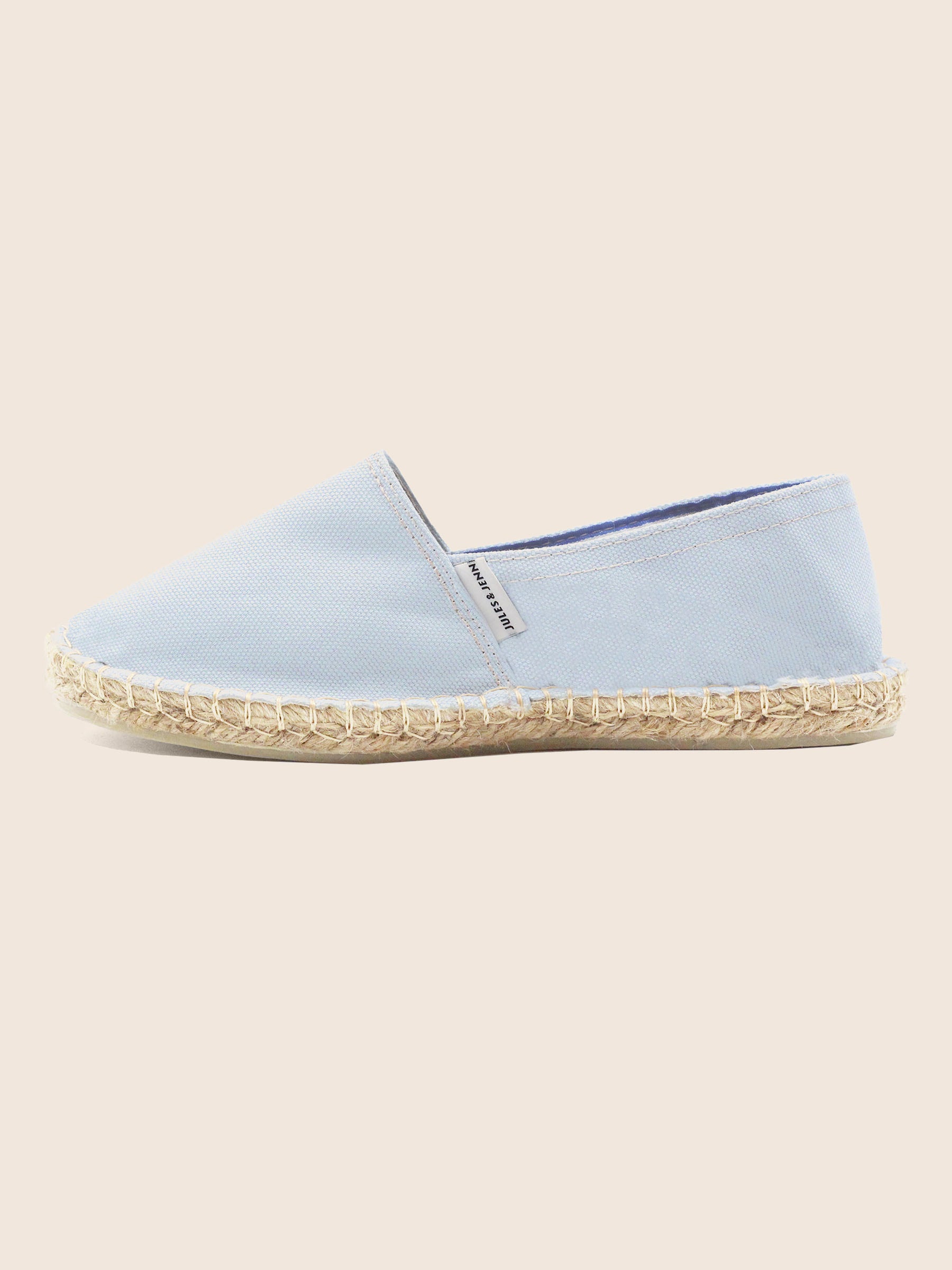 vue posée espadrilles toile coton recycle bleu clair jules & jenn