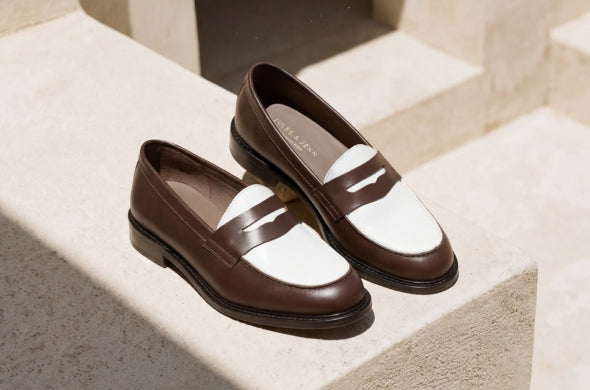 Journées privilèges femme mocassins cuir marron blanc à petit prix