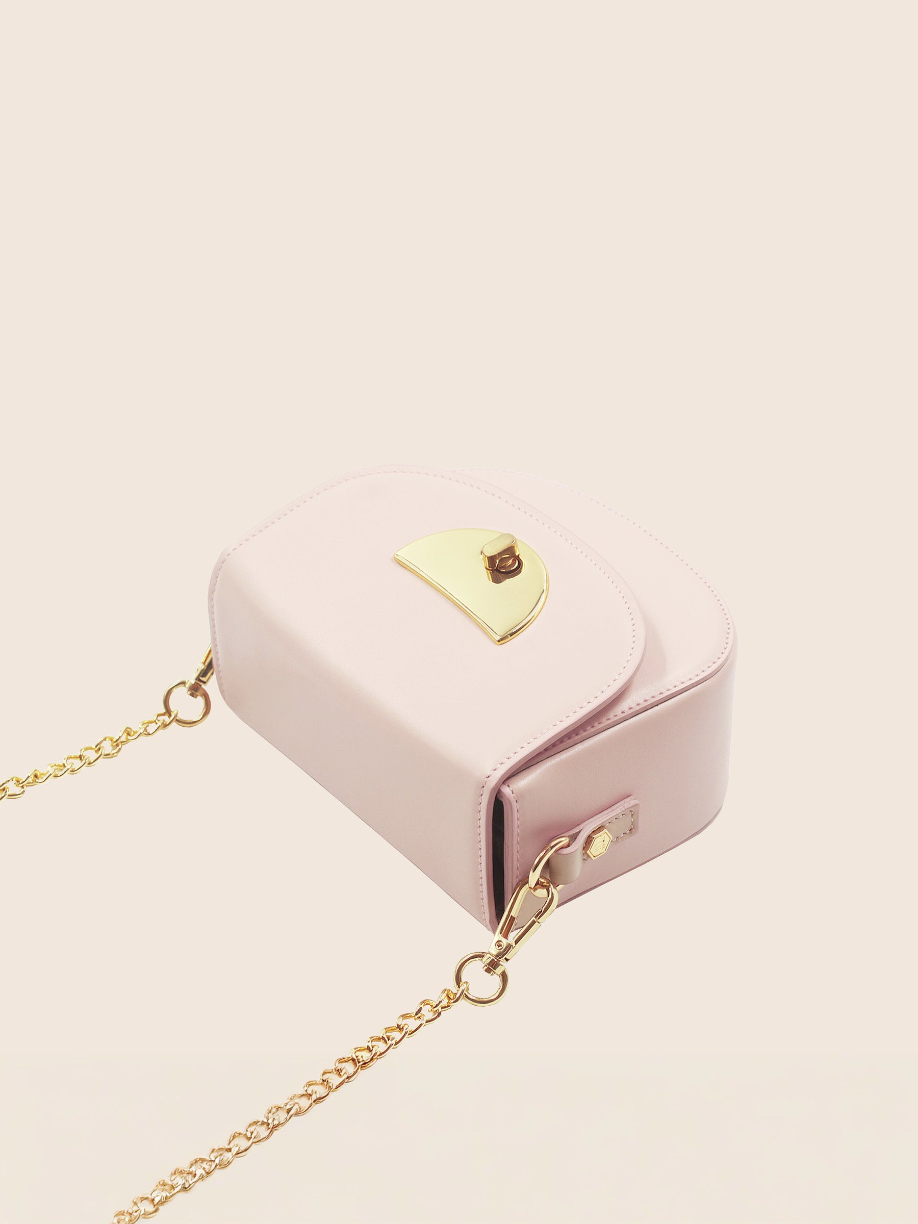 vue dessus mini sac cuir rose poudre jules & jenn