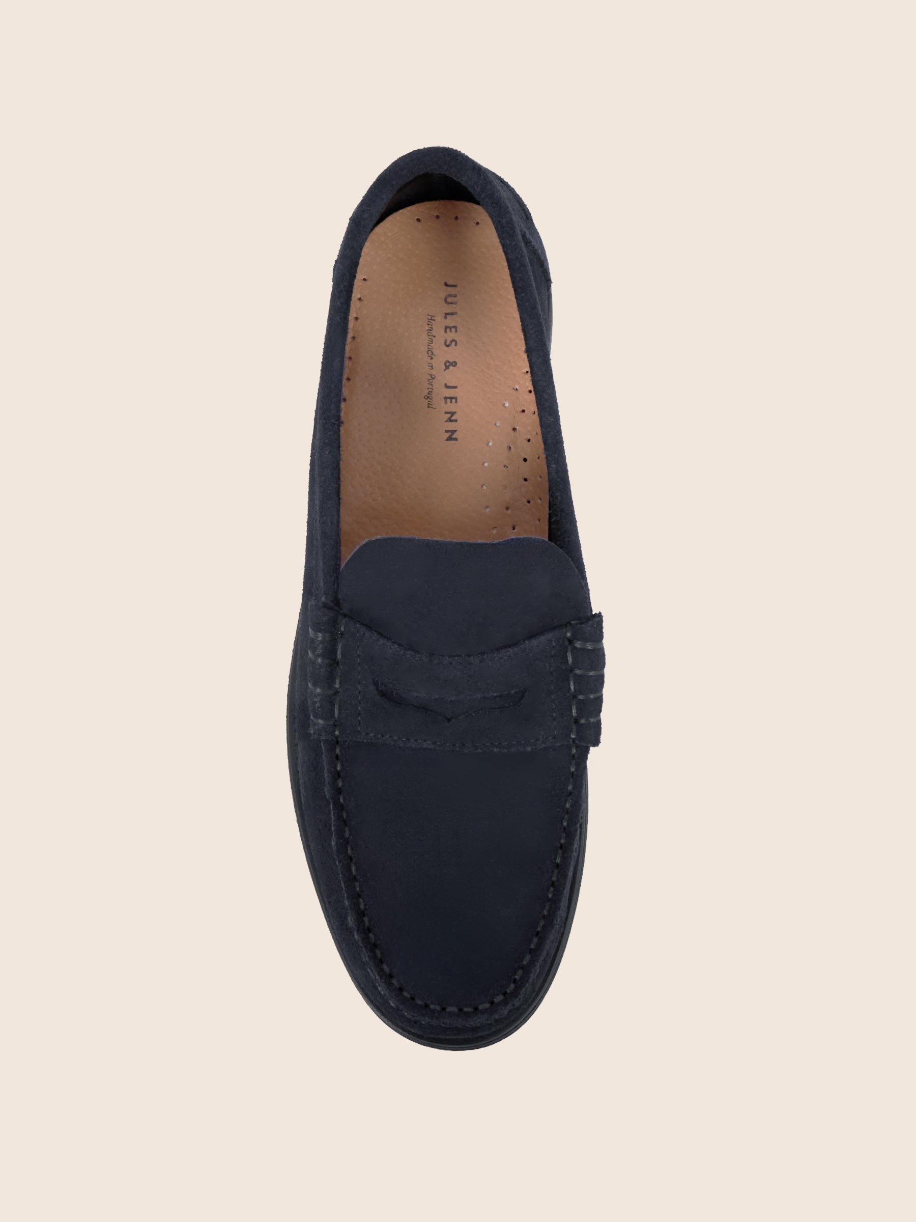 photo vue dessus mocassins college cuir daim bleu jules & jenn