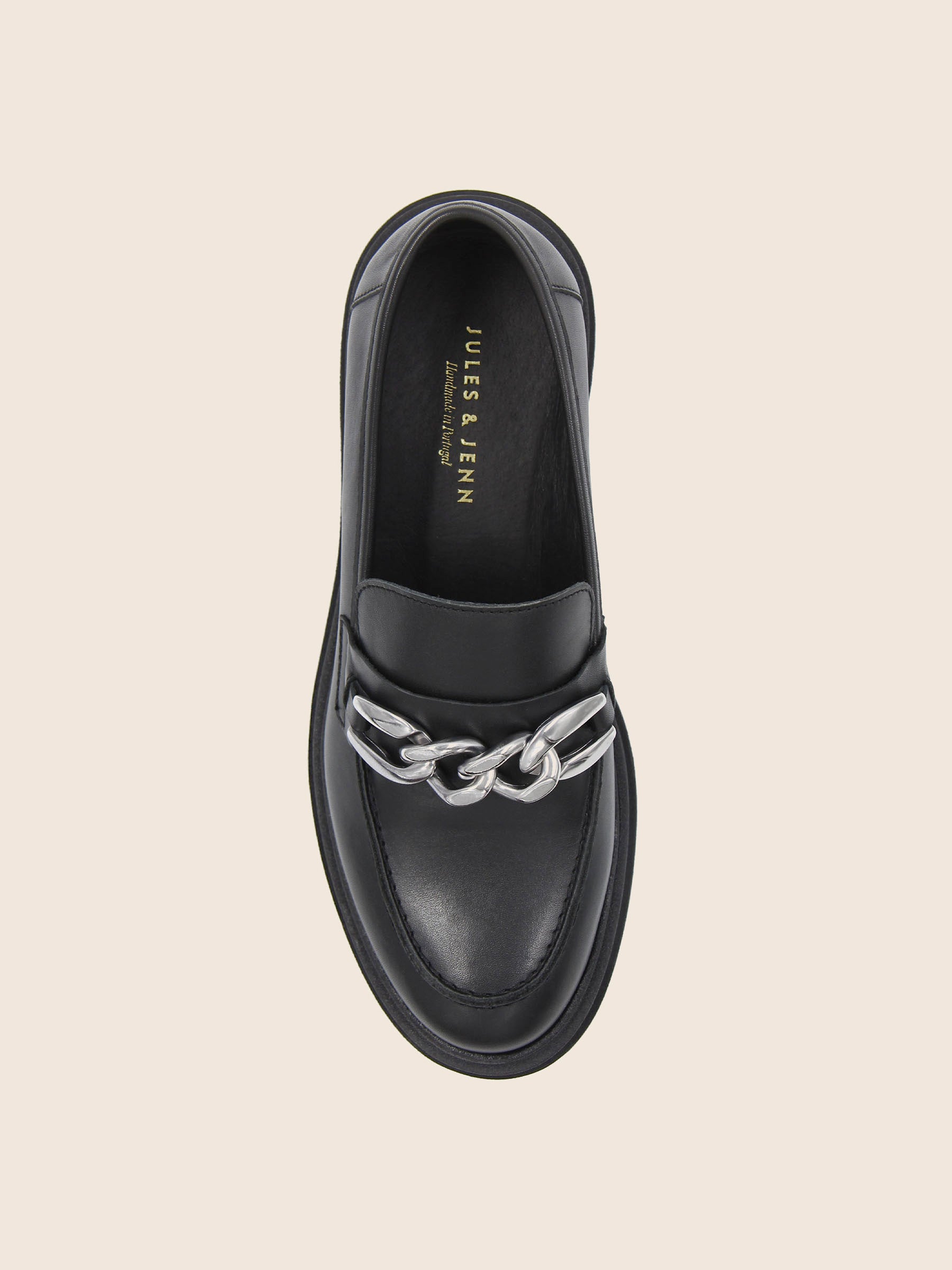 vue dessus mocassins crantes cuir noir jules & jenn