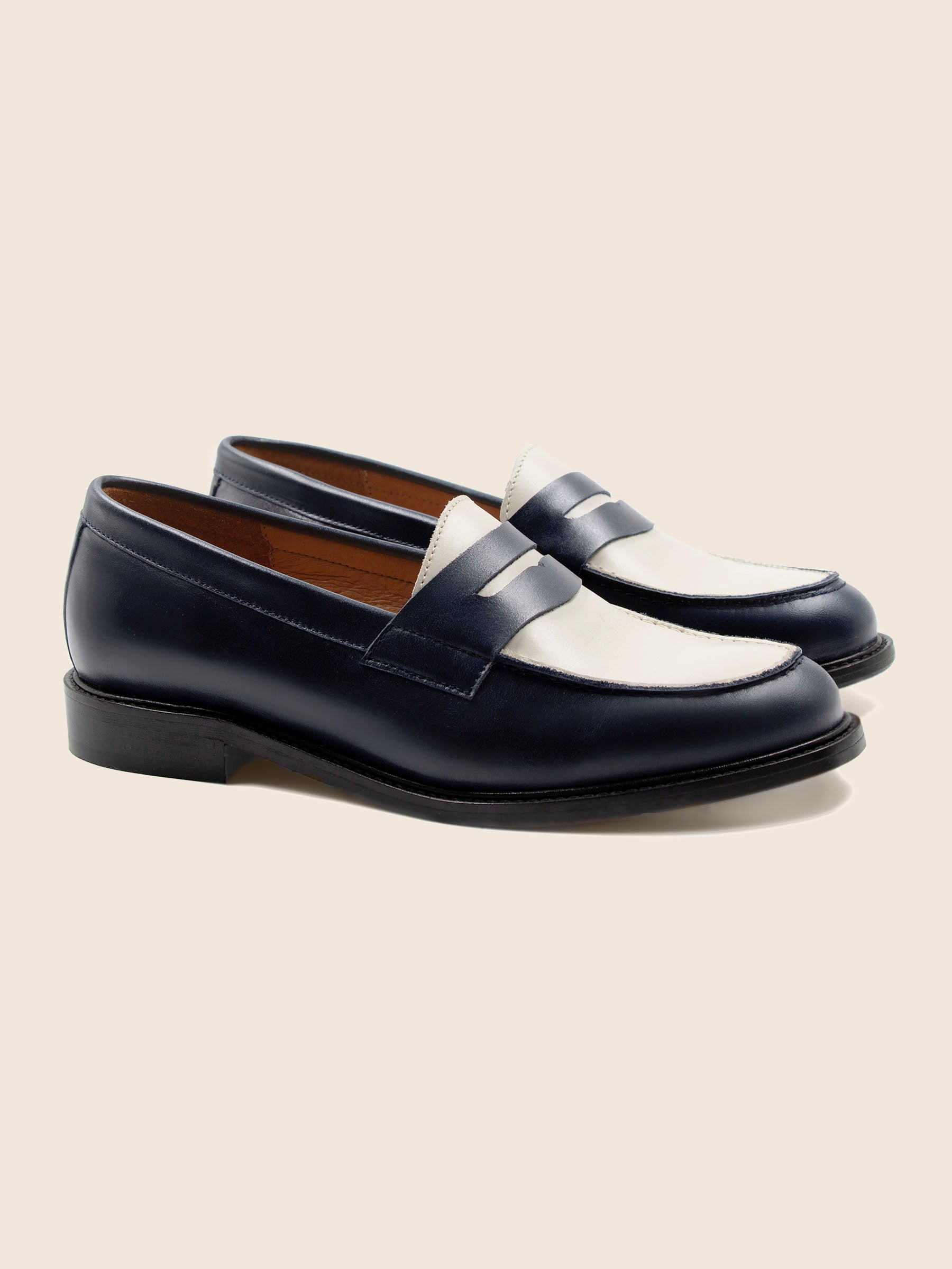 mocassins cuir bleu blanc jules jenn