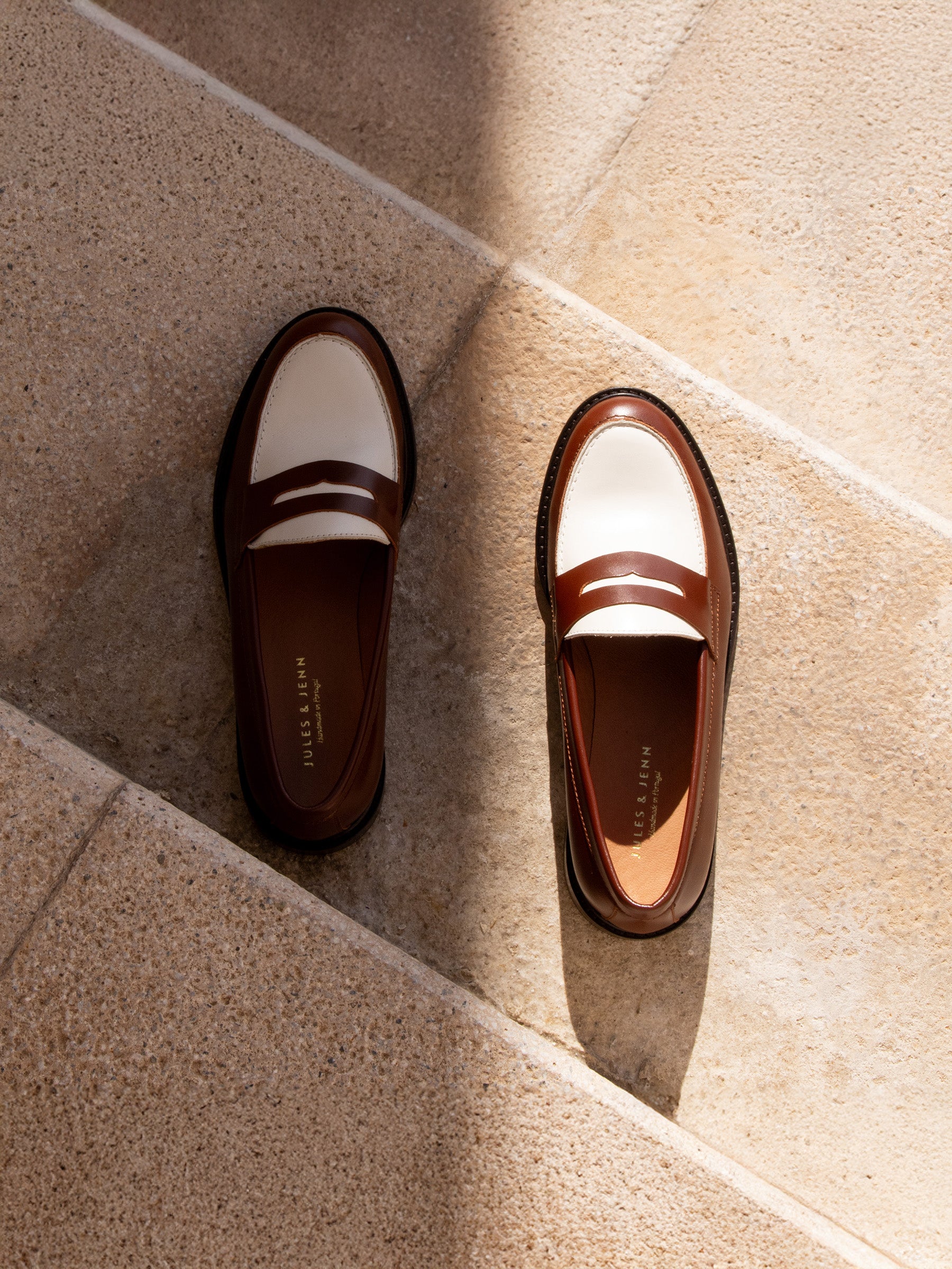 vue posée mocassins cuir cognac blanc jules jenn