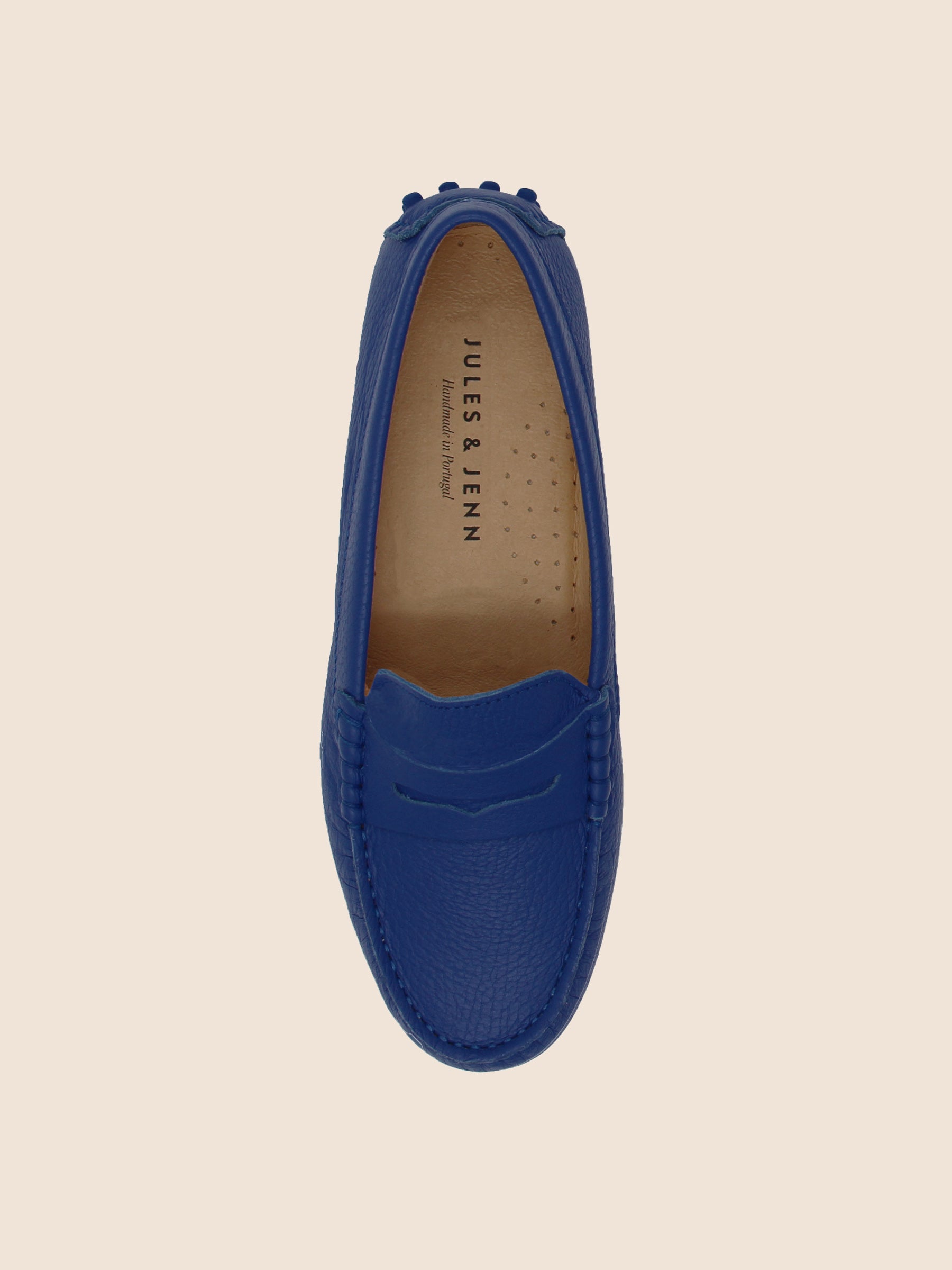 vue dessus mocassins cuir grainé bleu royal