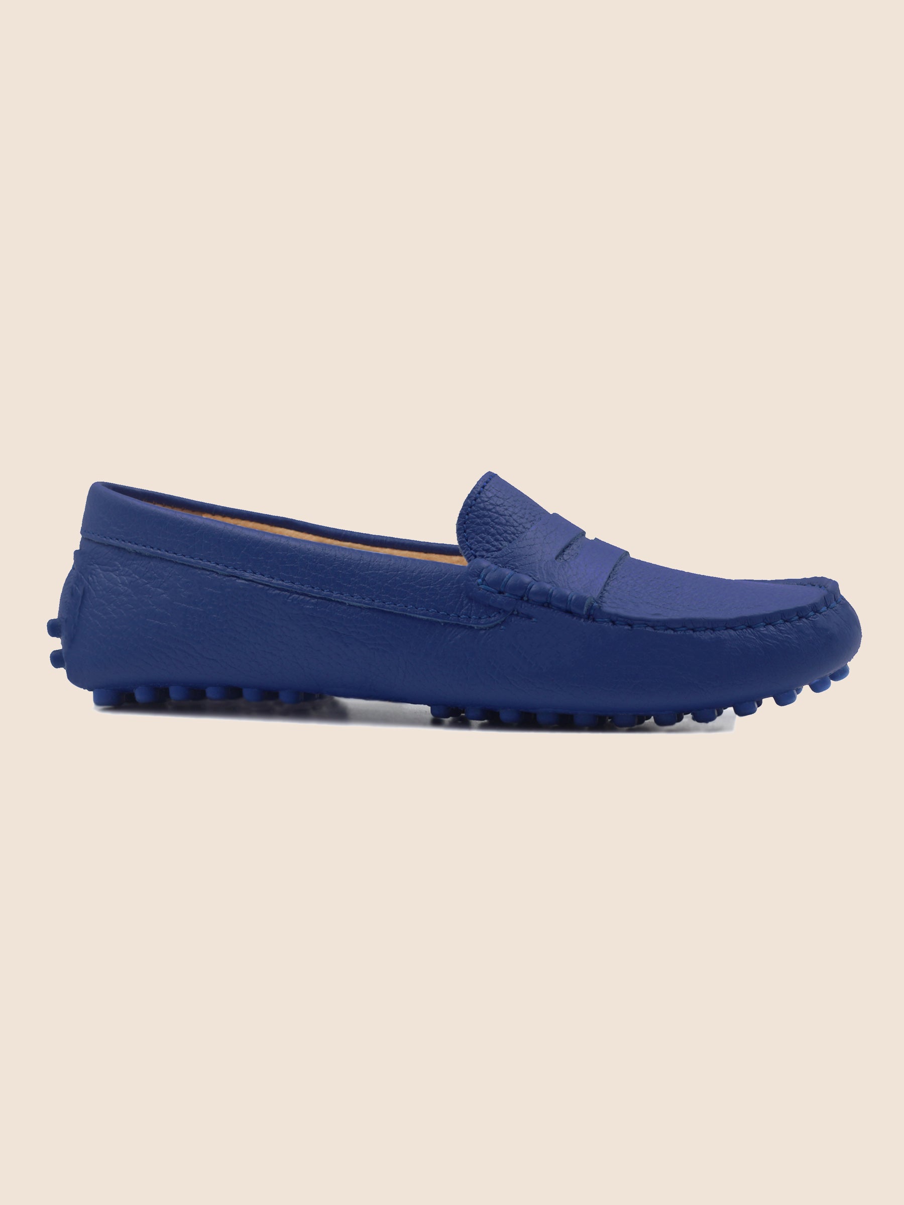 vue extérieur mocassins cuir grainé bleu royal