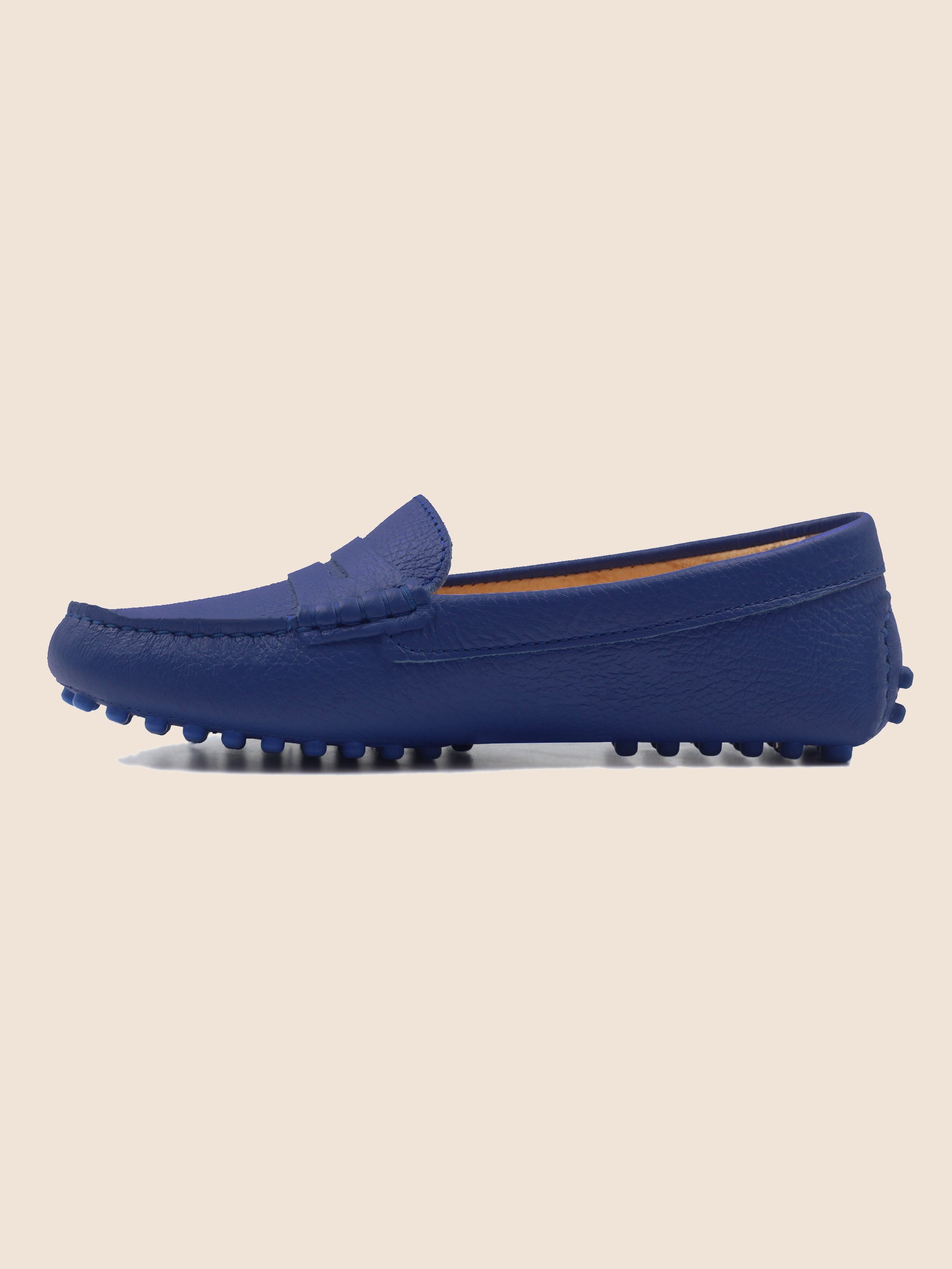 vue intérieur mocassins cuir grainé bleu royal