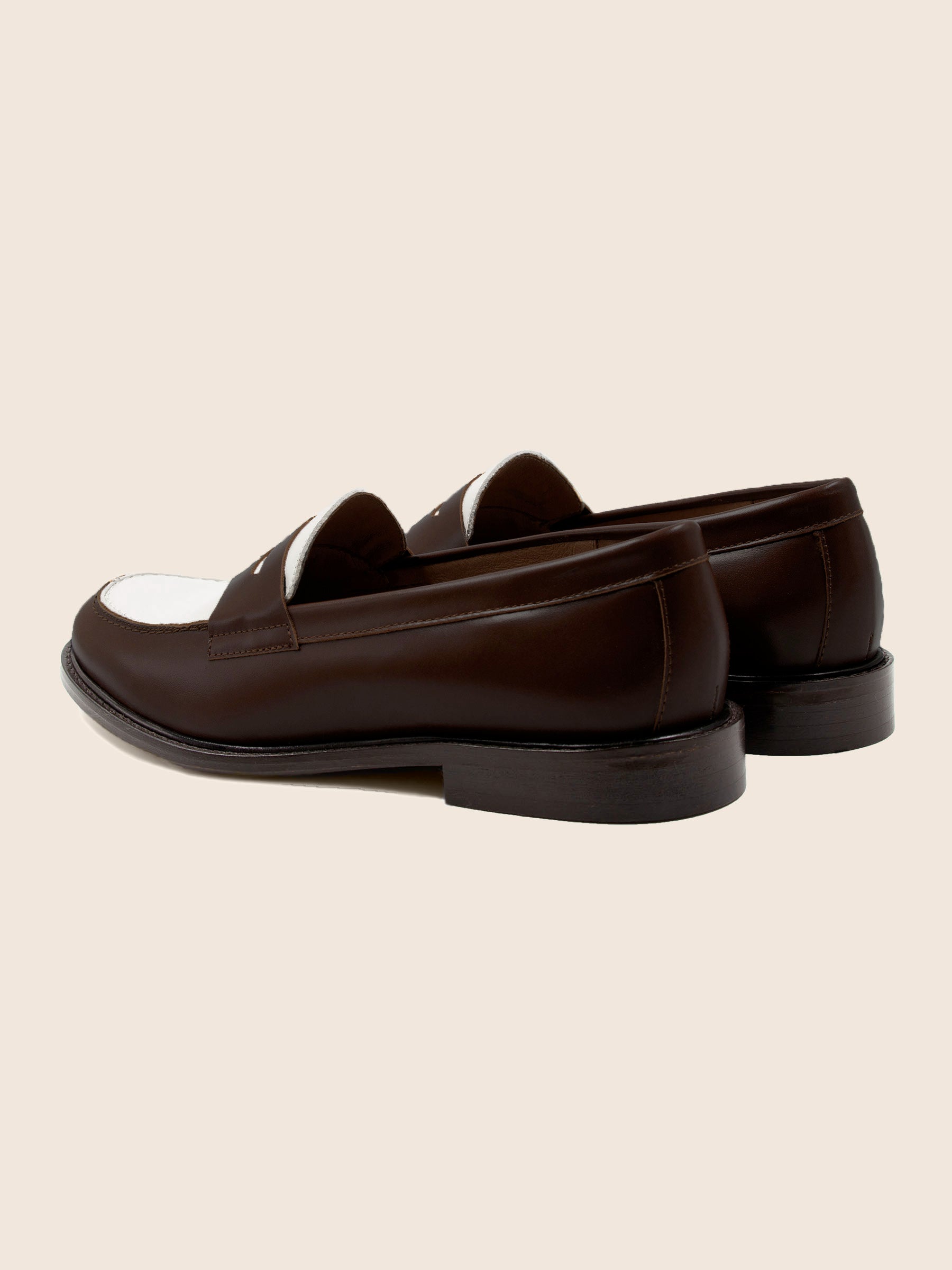 vue arrière mocassins cuir marron blanc jules & jenn