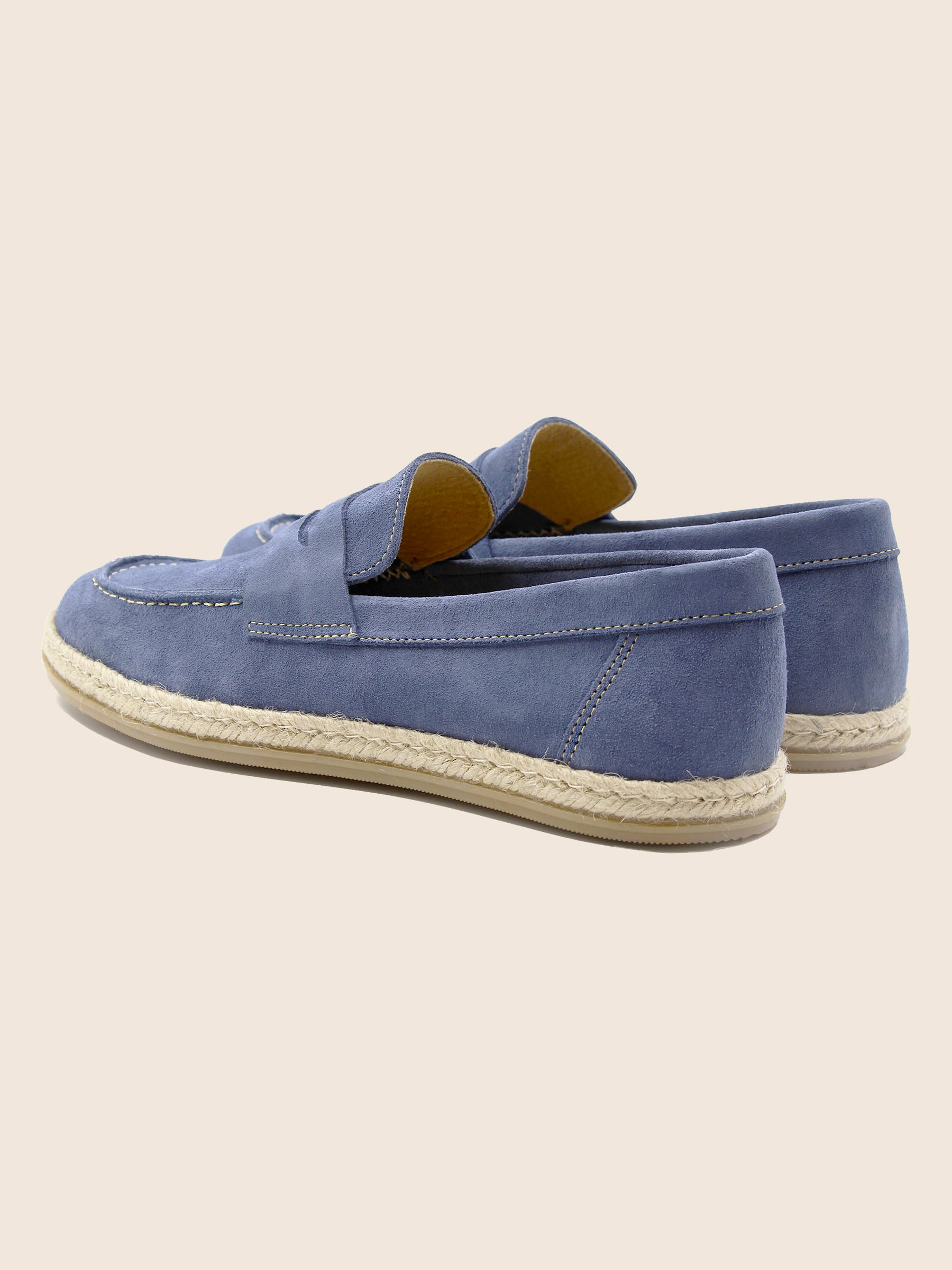 vue arriere mocassins espadrille cuir daim bleu jules jenn