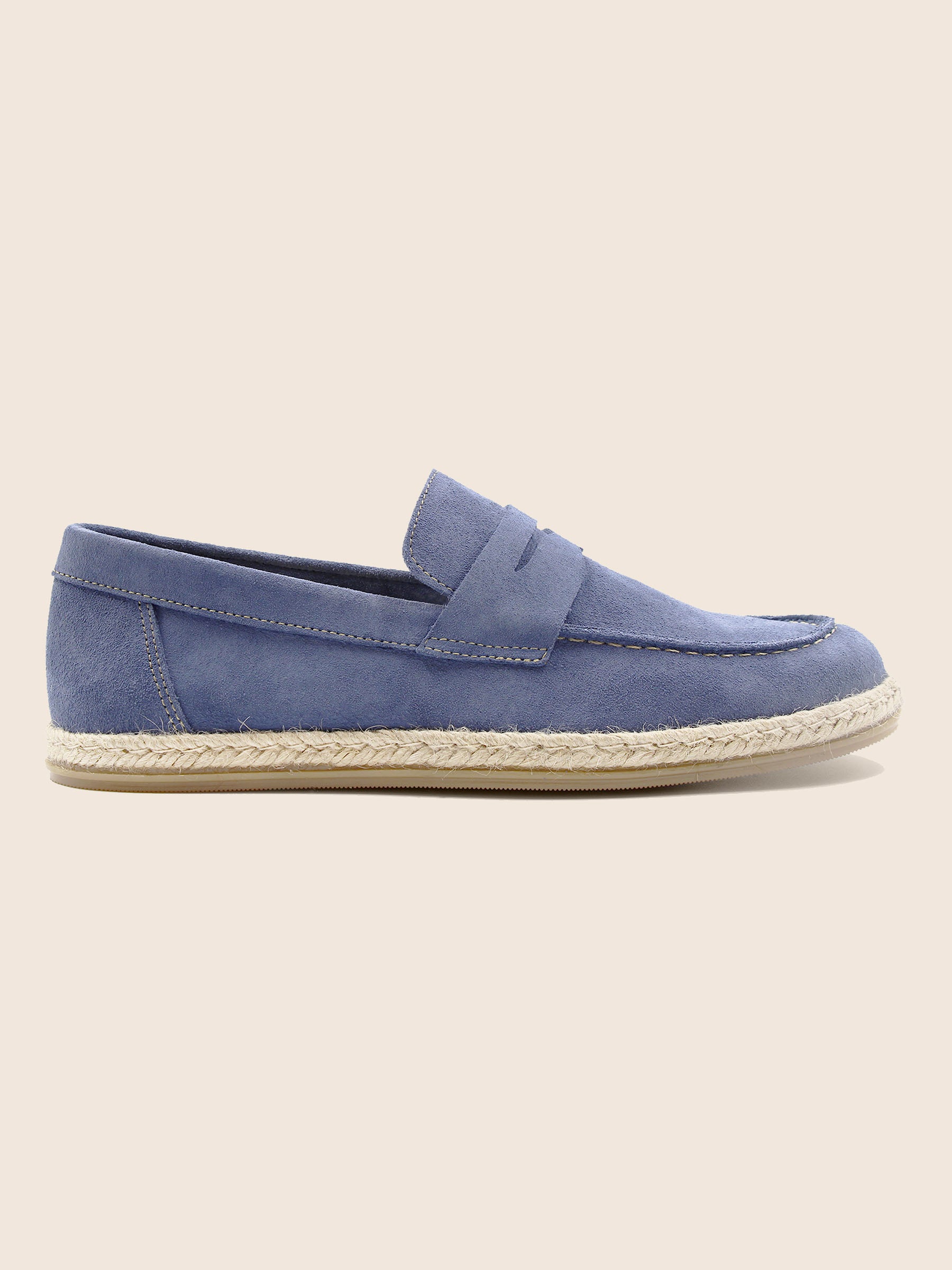 vue profil mocassins espadrille cuir daim bleu jules jenn