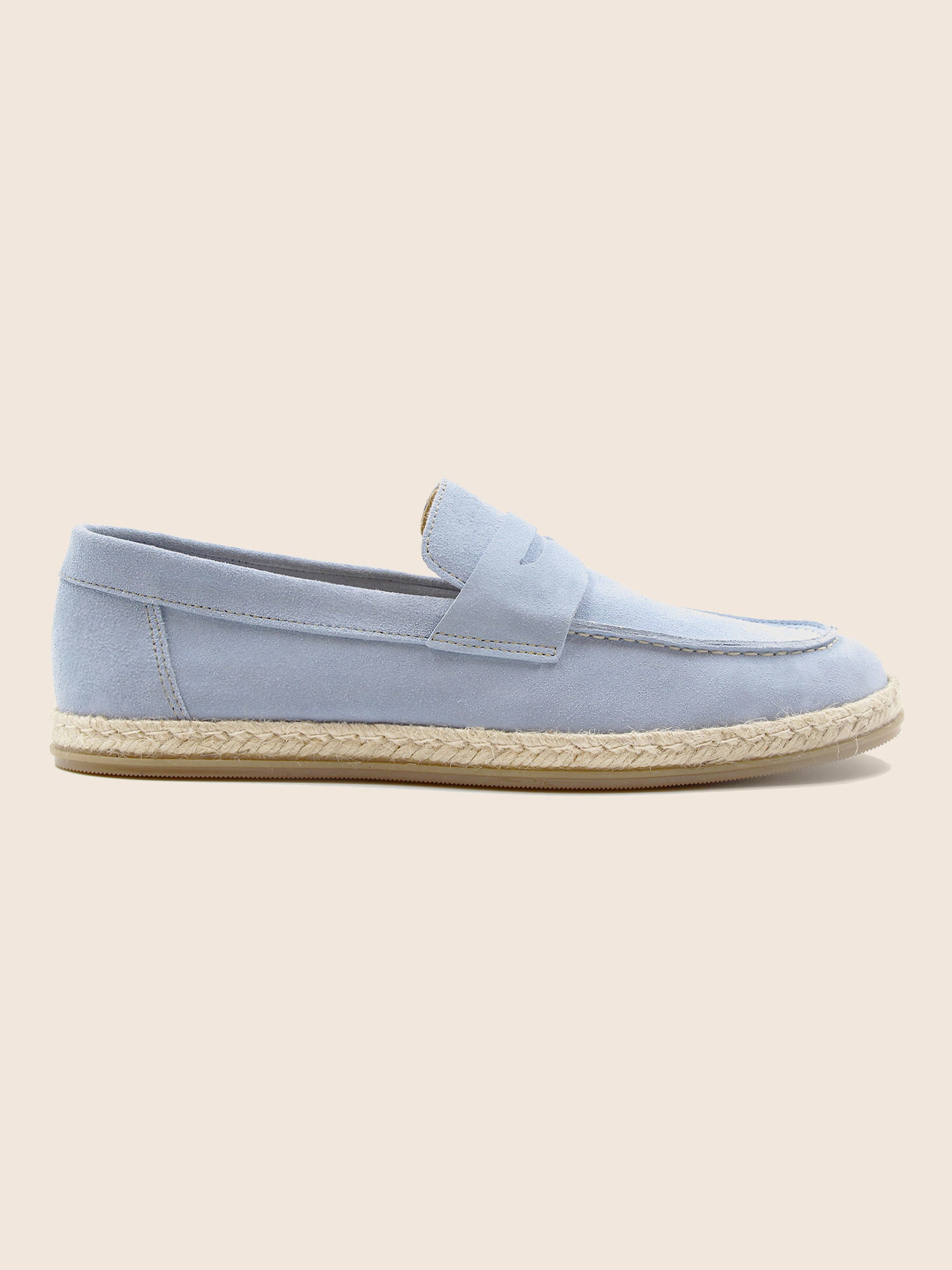 vue profil mocassins espadrille cuir daim bleu clair jules jenn