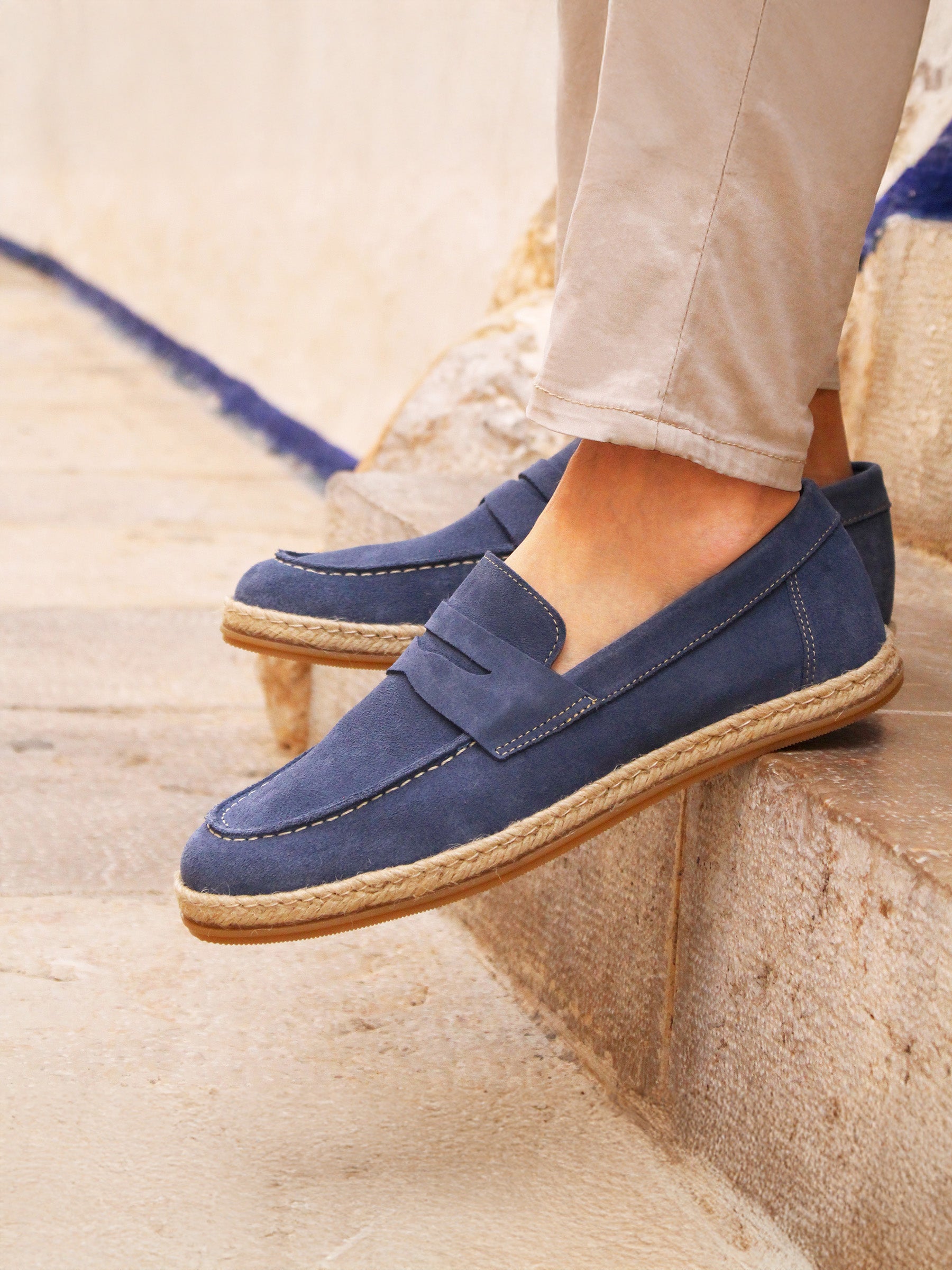 vue portée mocassins espadrille cuir daim bleu jules jenn