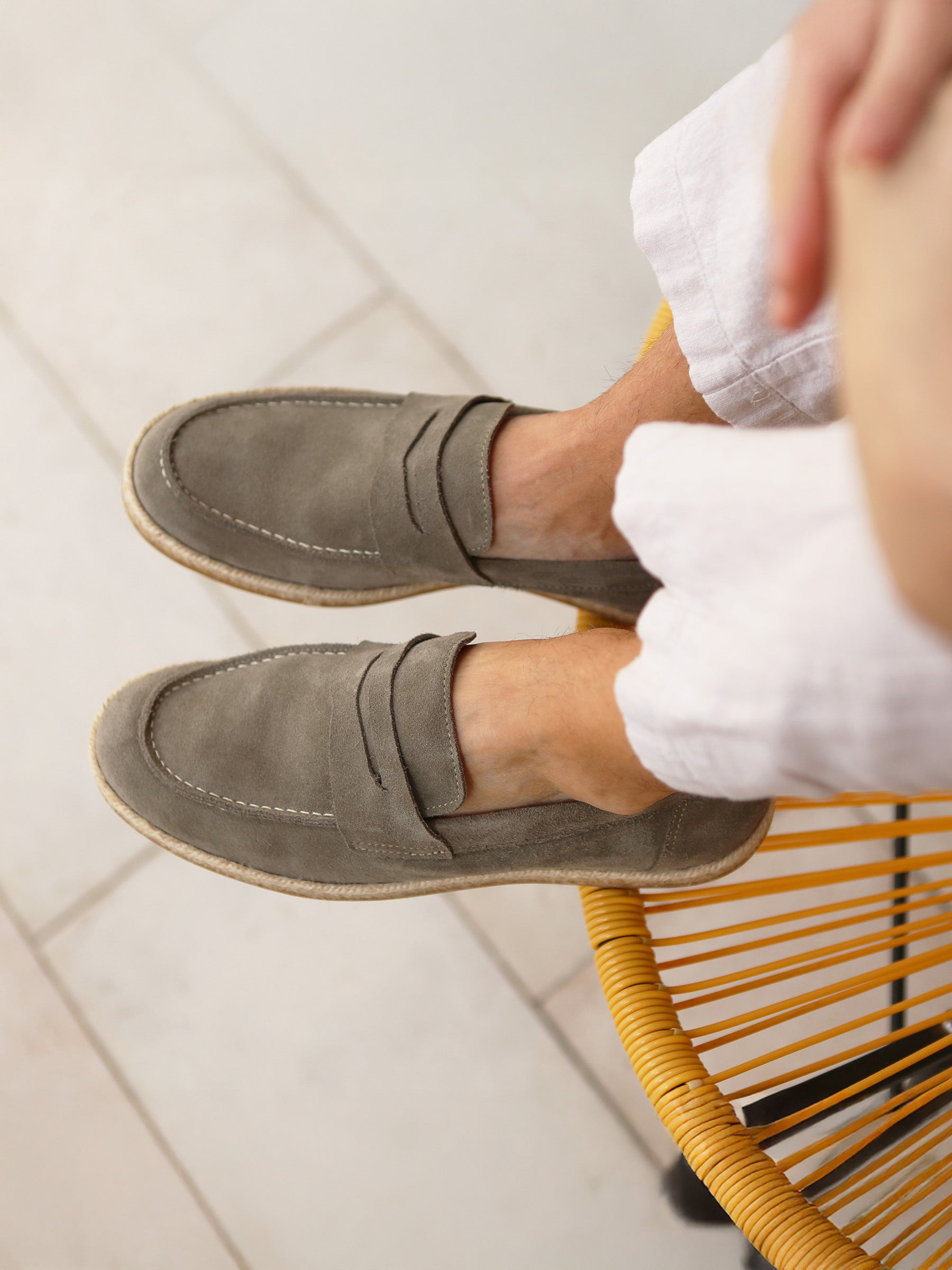 vue portée mocassins espadrille cuir daim gris jules jenn