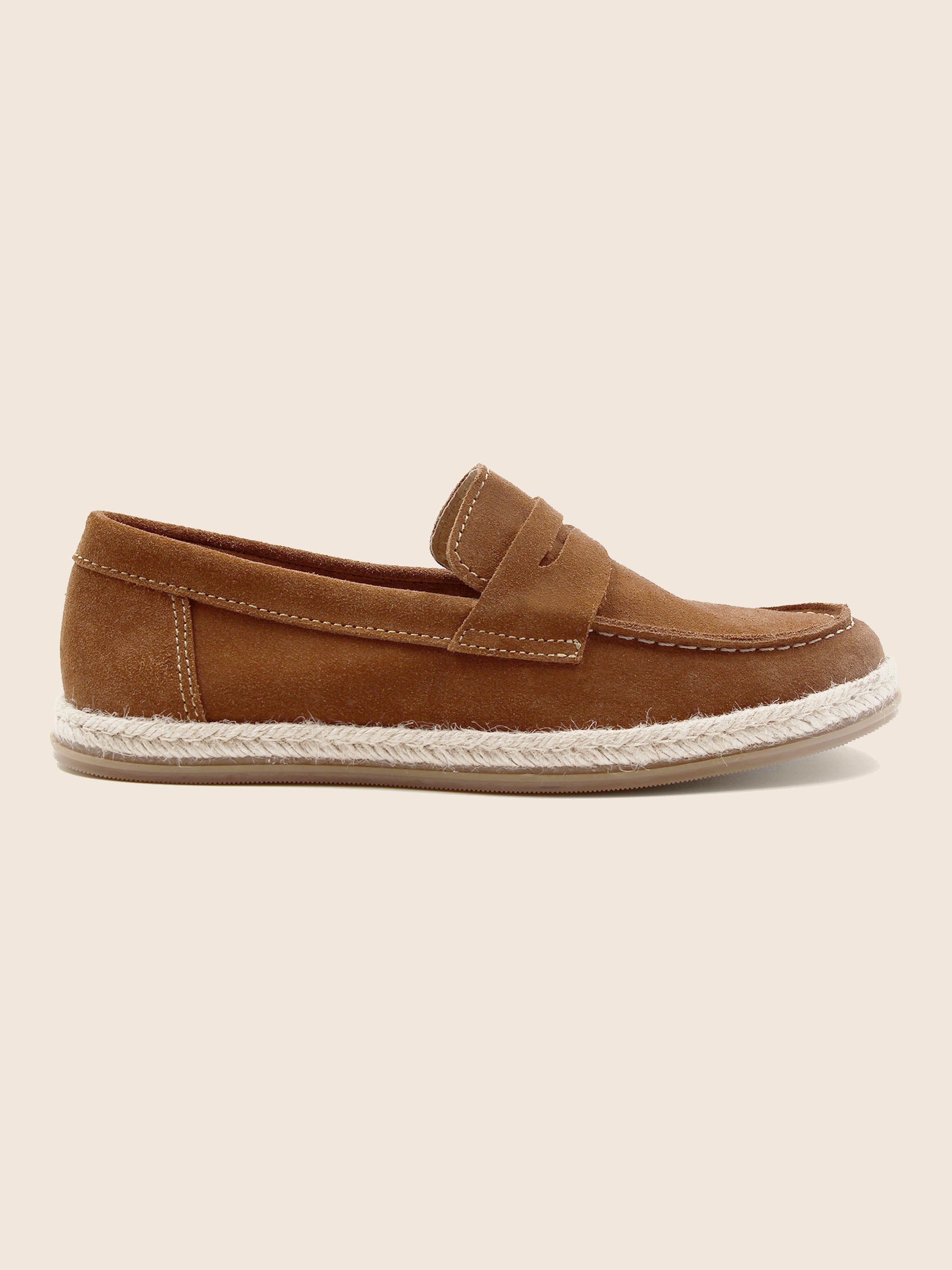 vue profil mocassins espadrilles cuir daim cognac jules jenn