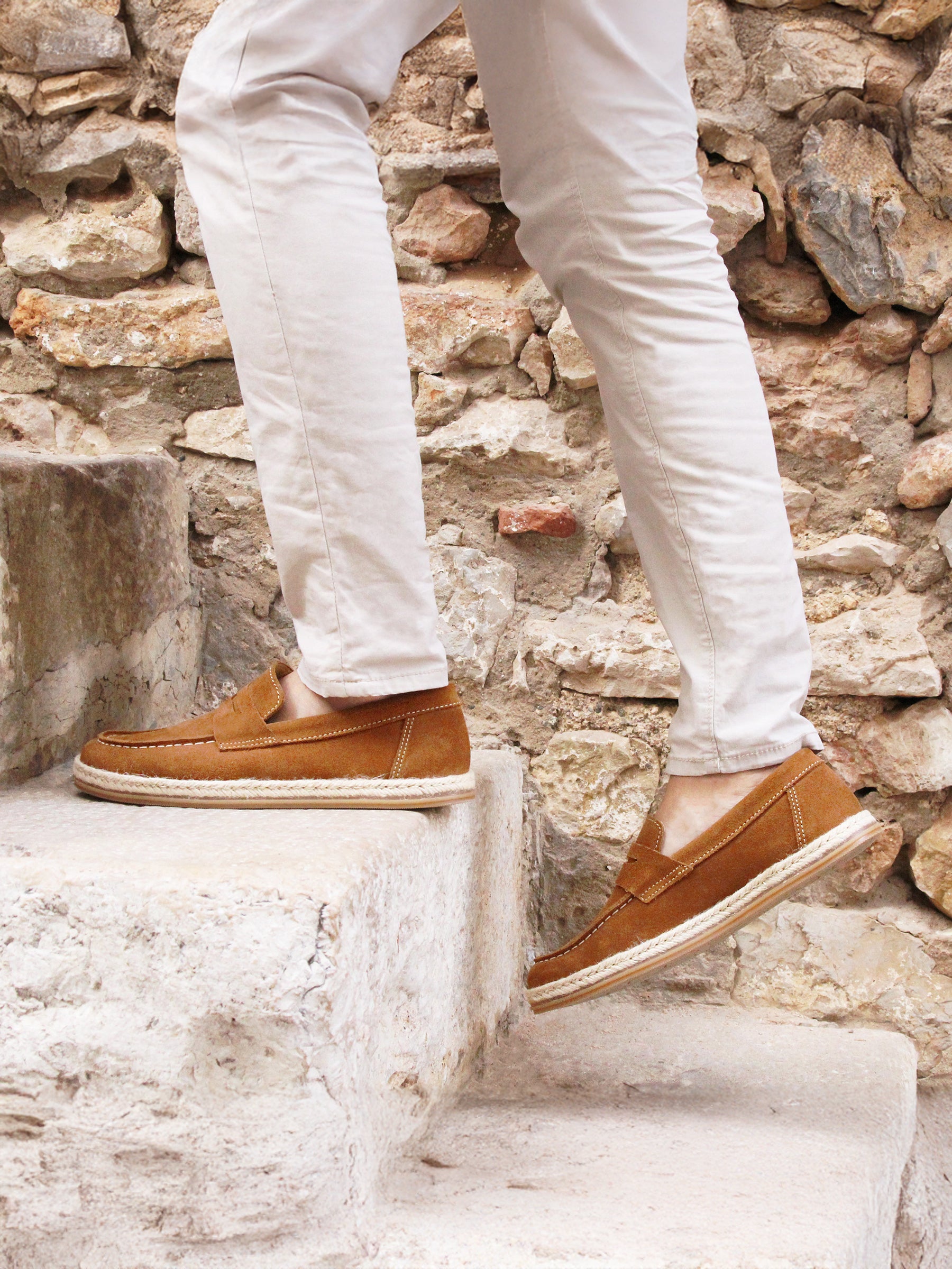 vue portée mocassins espadrille cuir daim cognac jules jenn