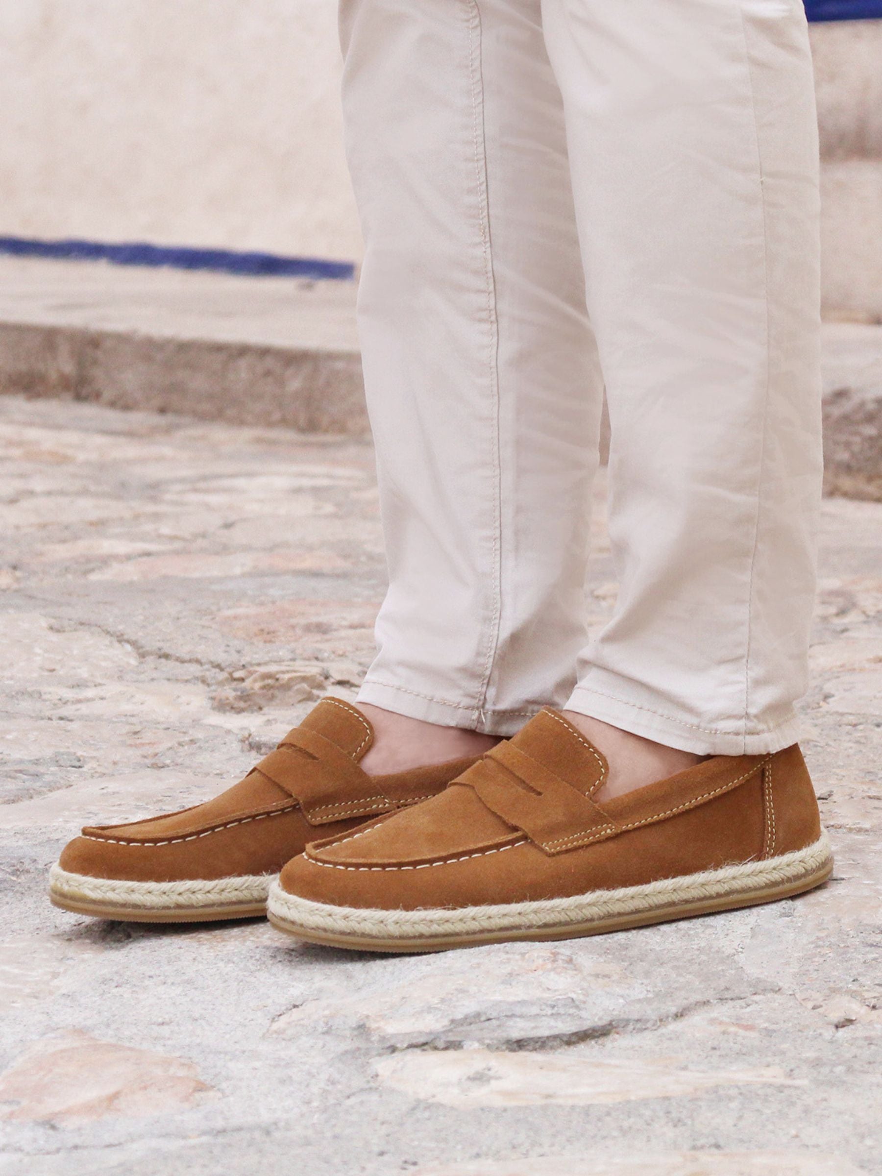vue portée mocassins espadrille cuir daim cognac jules jenn