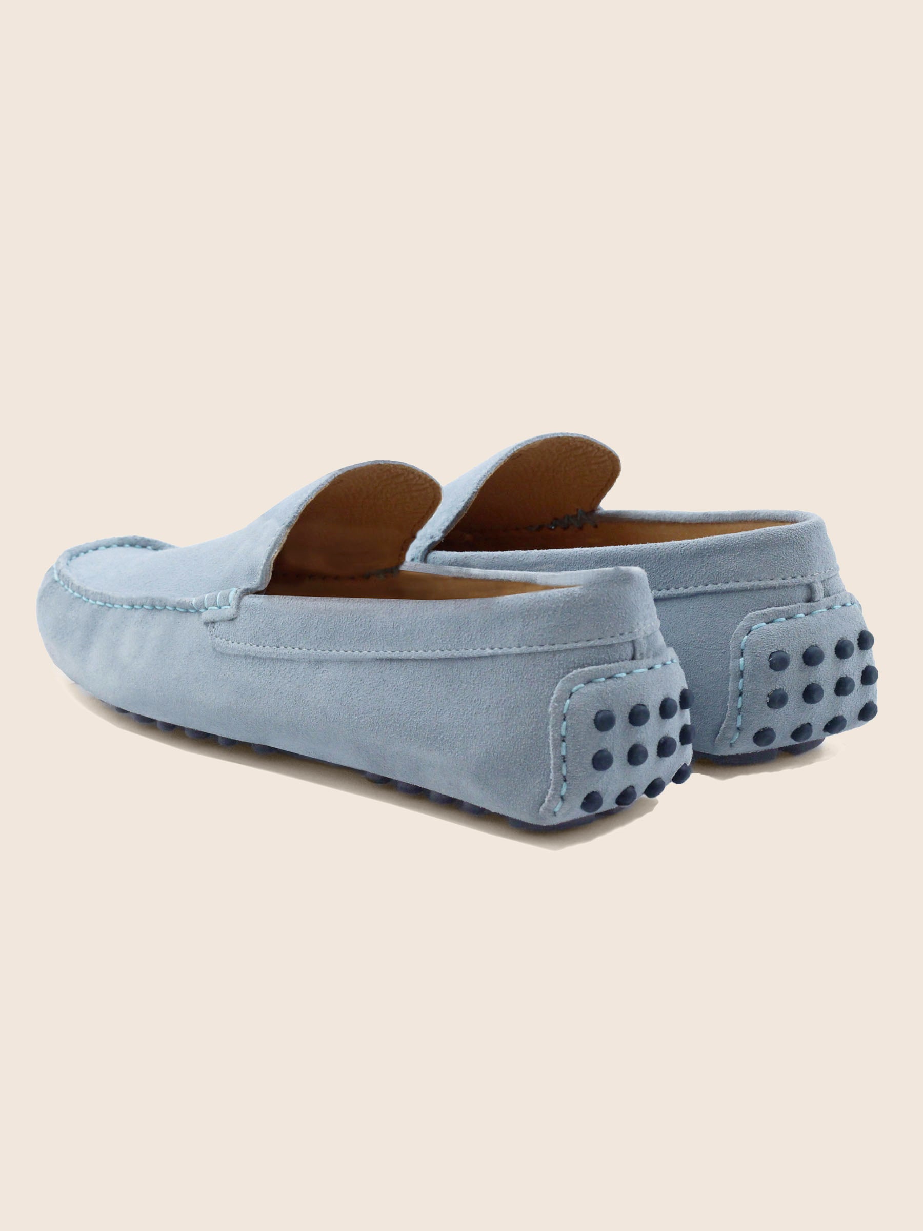 vue arriere mocassins homme cuir daim bleu clair jules jenn