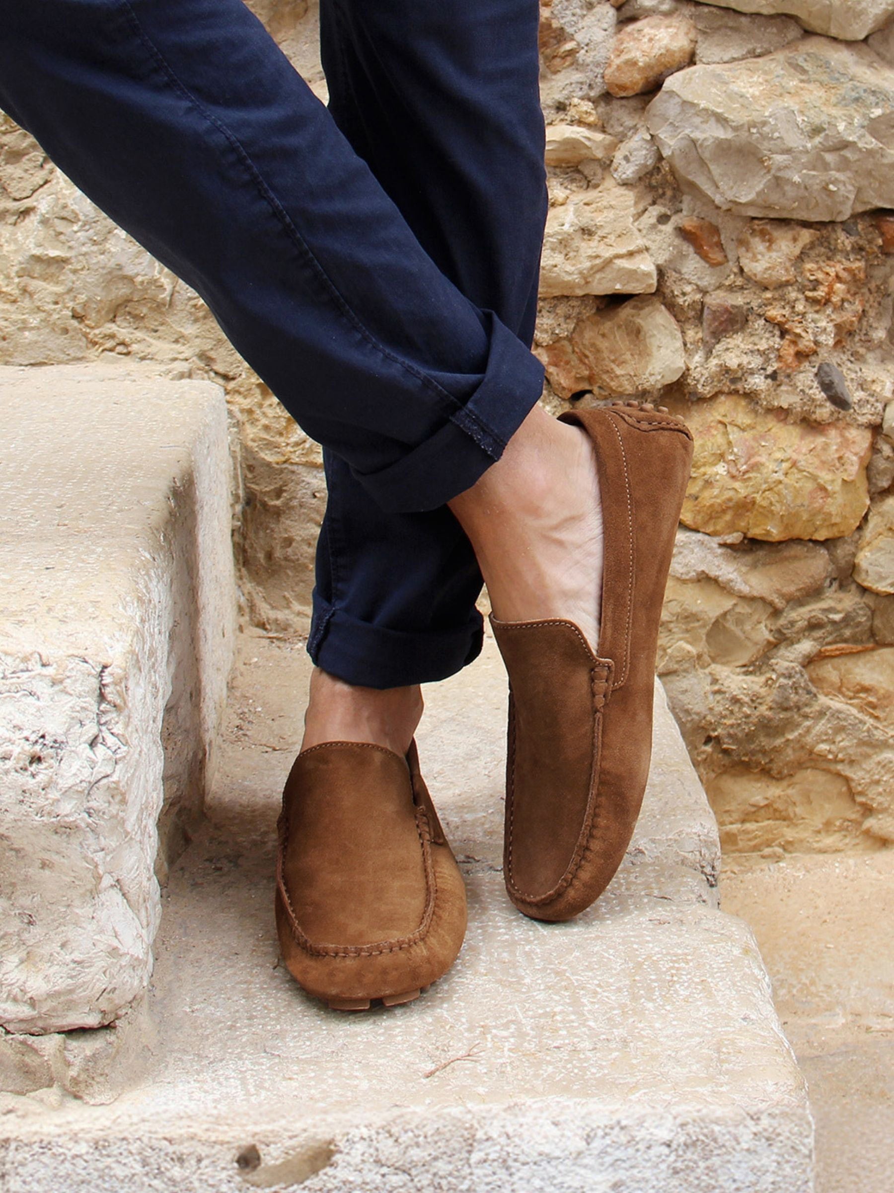 vue portée mocassins cuir daim cognac jules & jenn