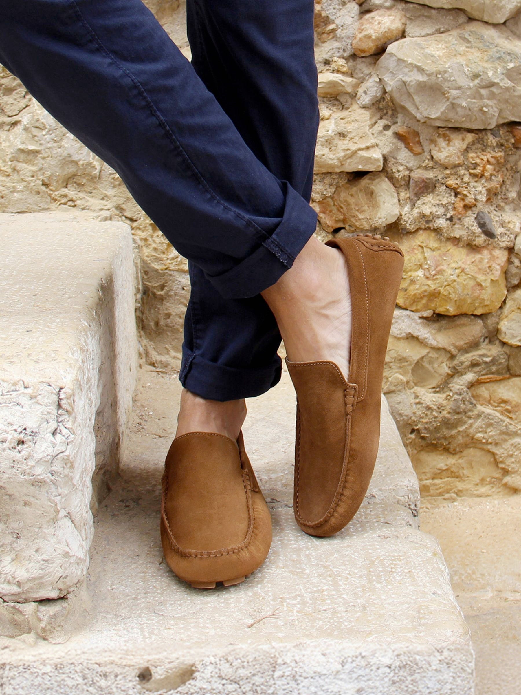 vue portée mocassins homme cuir daim cognac jules jenn