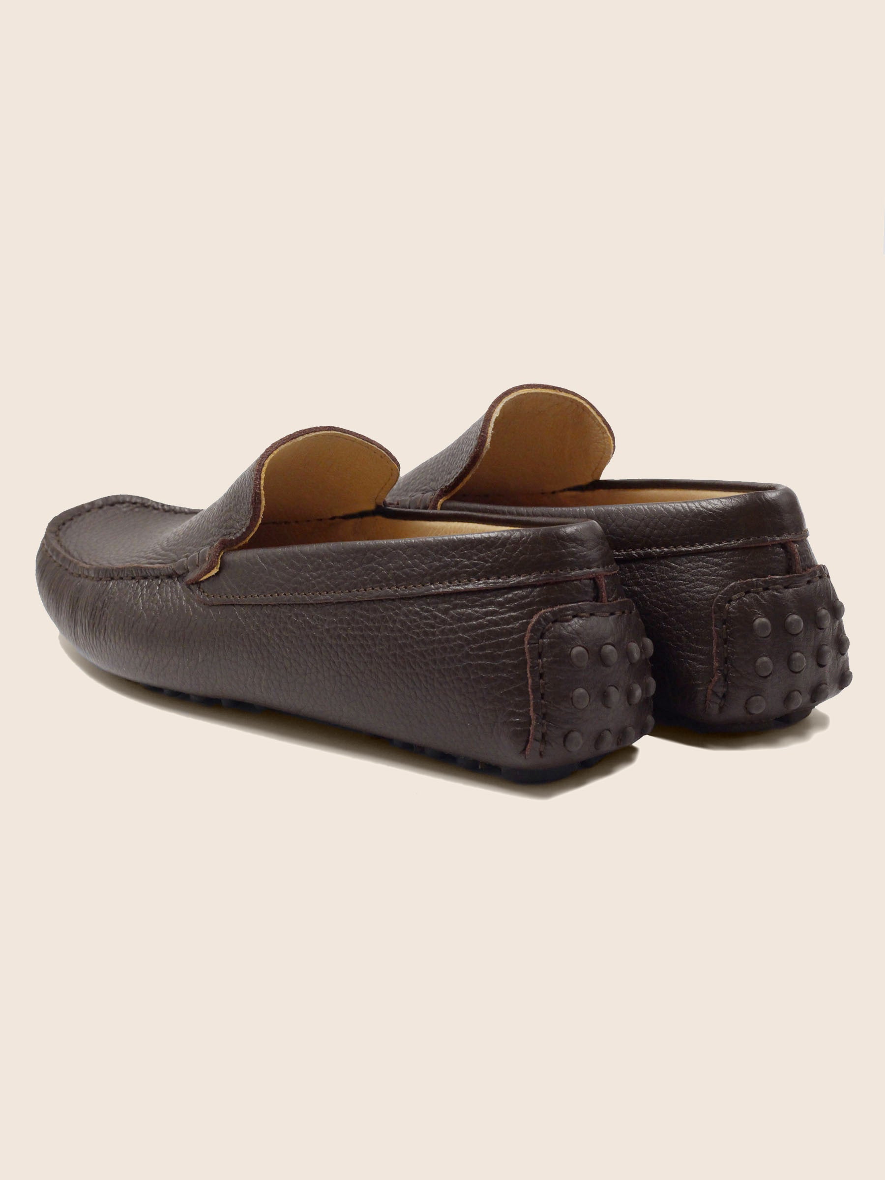 vue arriere mocassins homme cuir graine marron