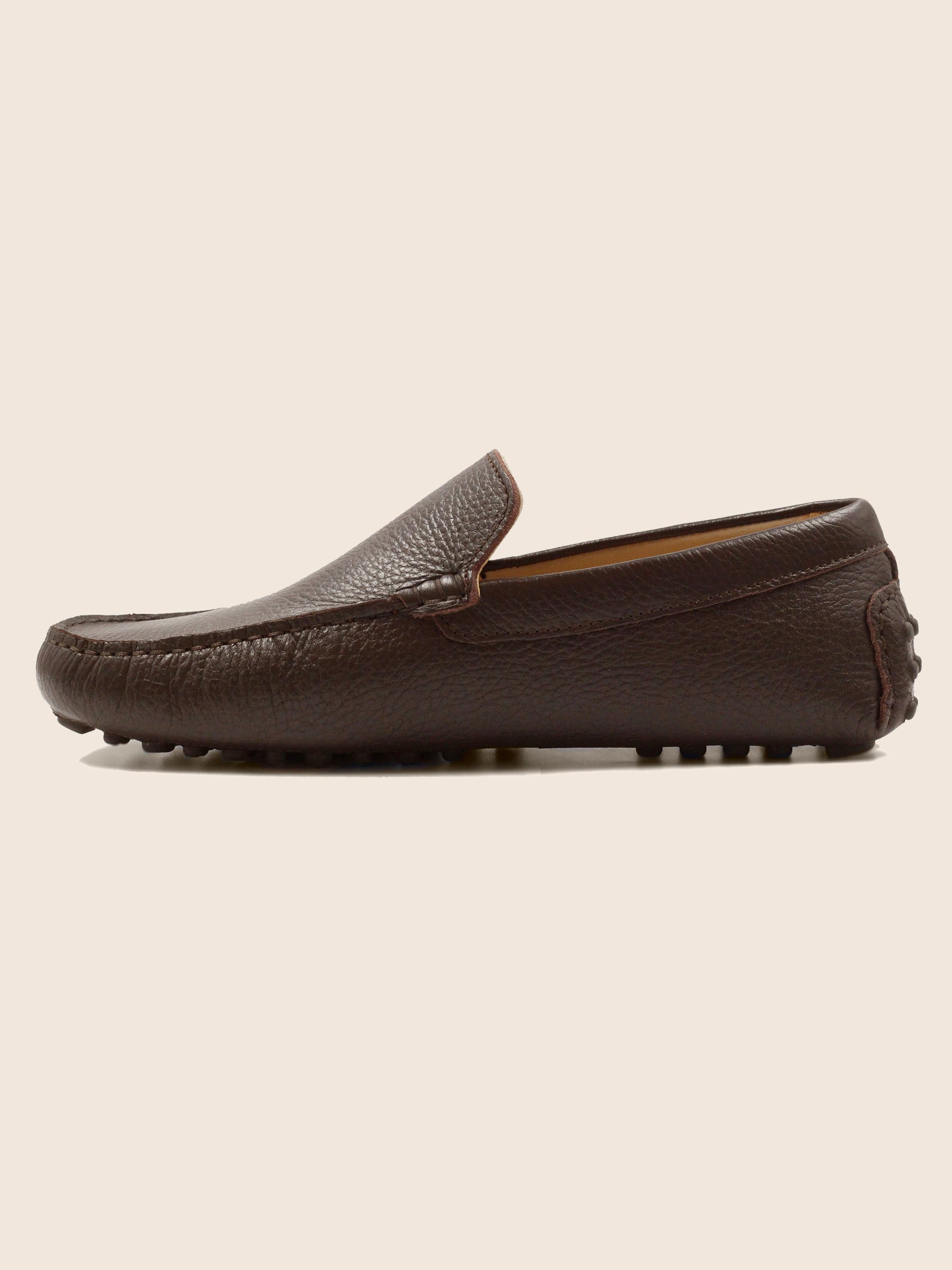 vue interieur mocassins homme cuir graine marron