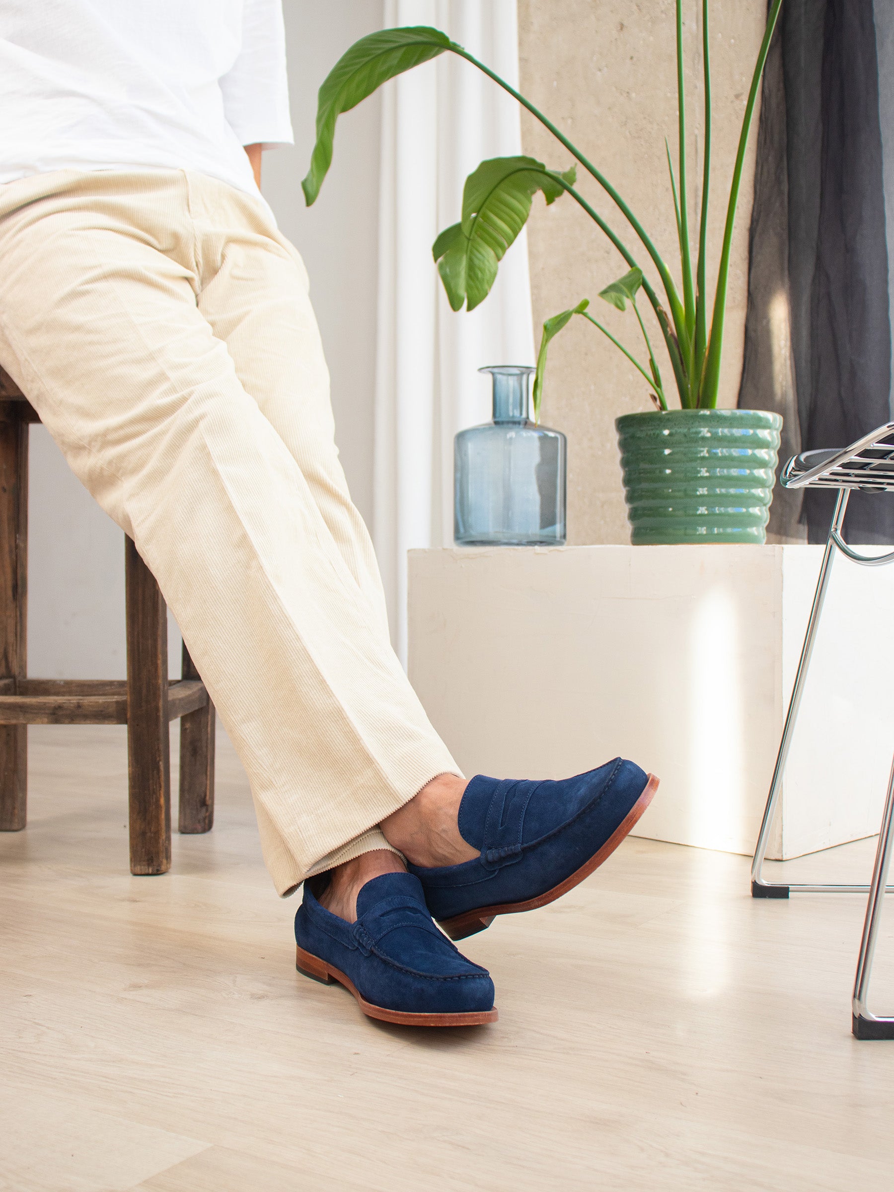 vue portée mocassins urbains cuir daim bleu jules jenn