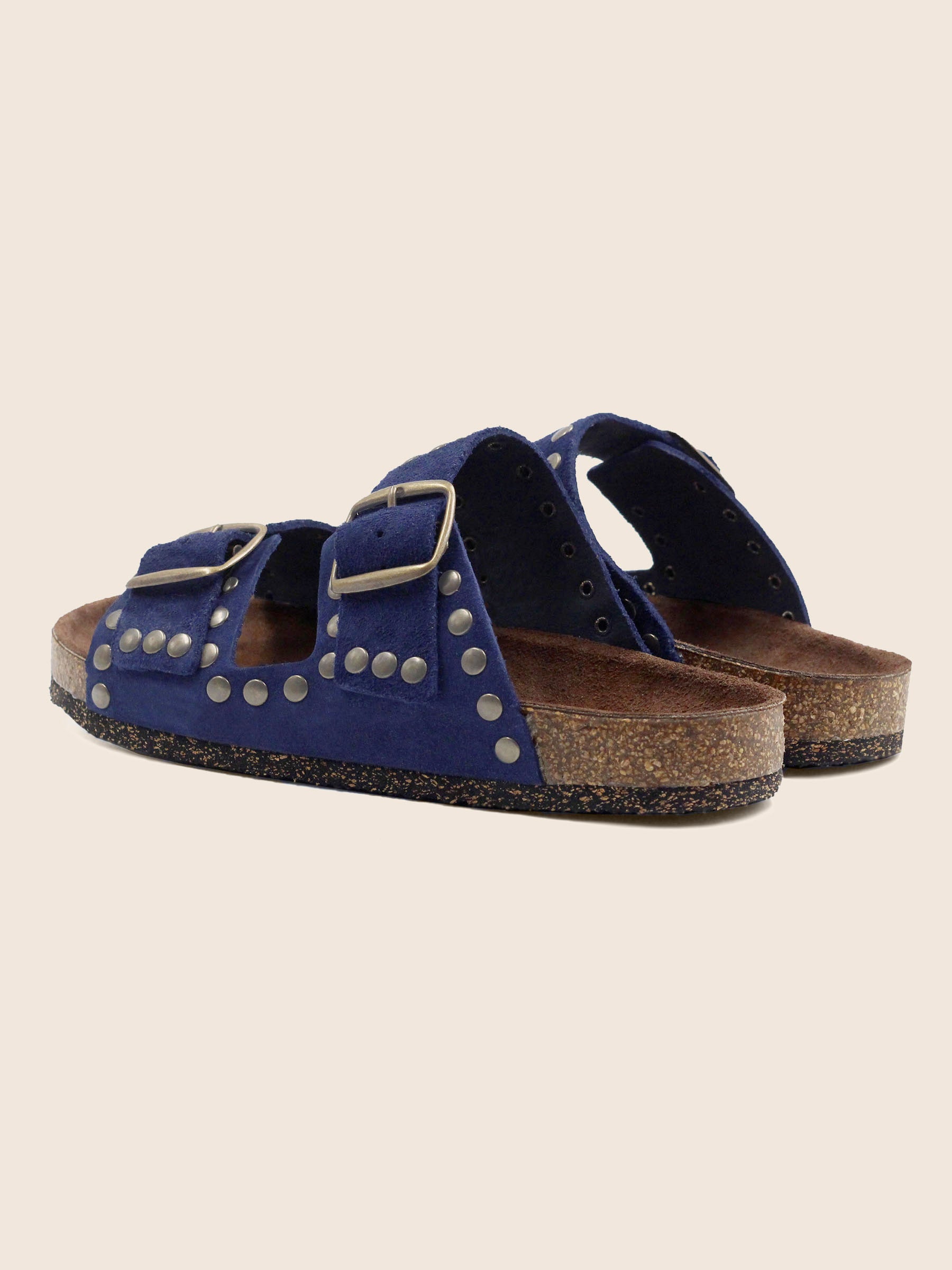 vue arriere mules liege cloutees cuir daim bleu jules jenn
