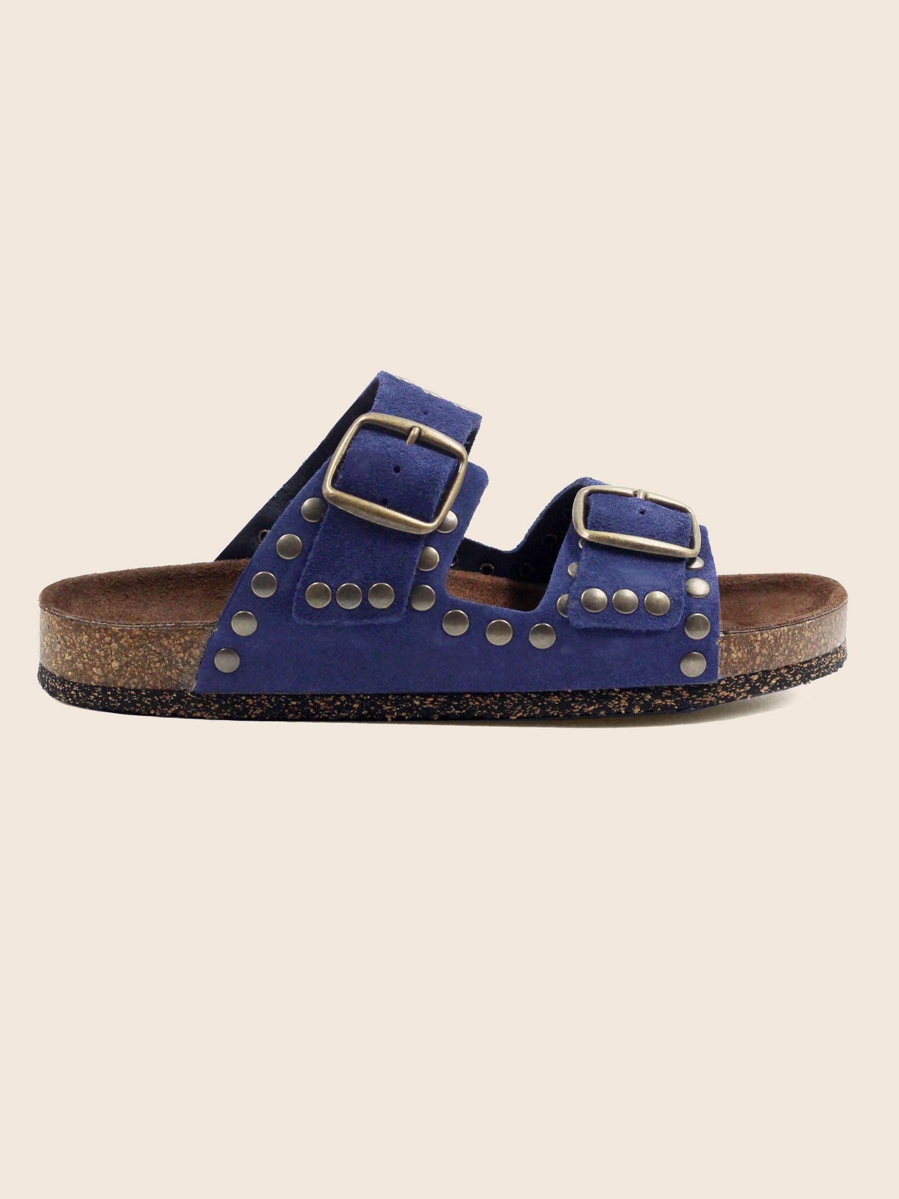 vue exterieur mules liege cloutees cuir daim bleu jules jenn